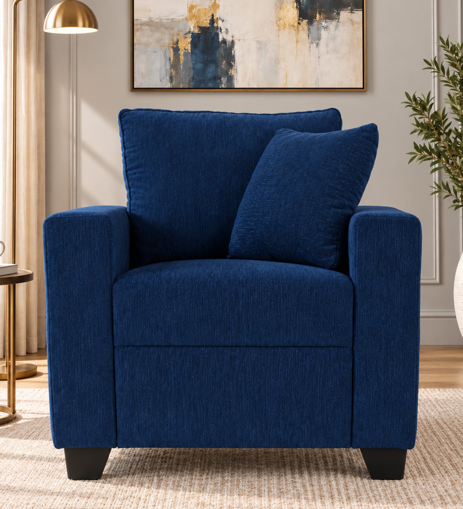 Bingo Fabric 1 Seater Sofa In Cool Cobalt Colour