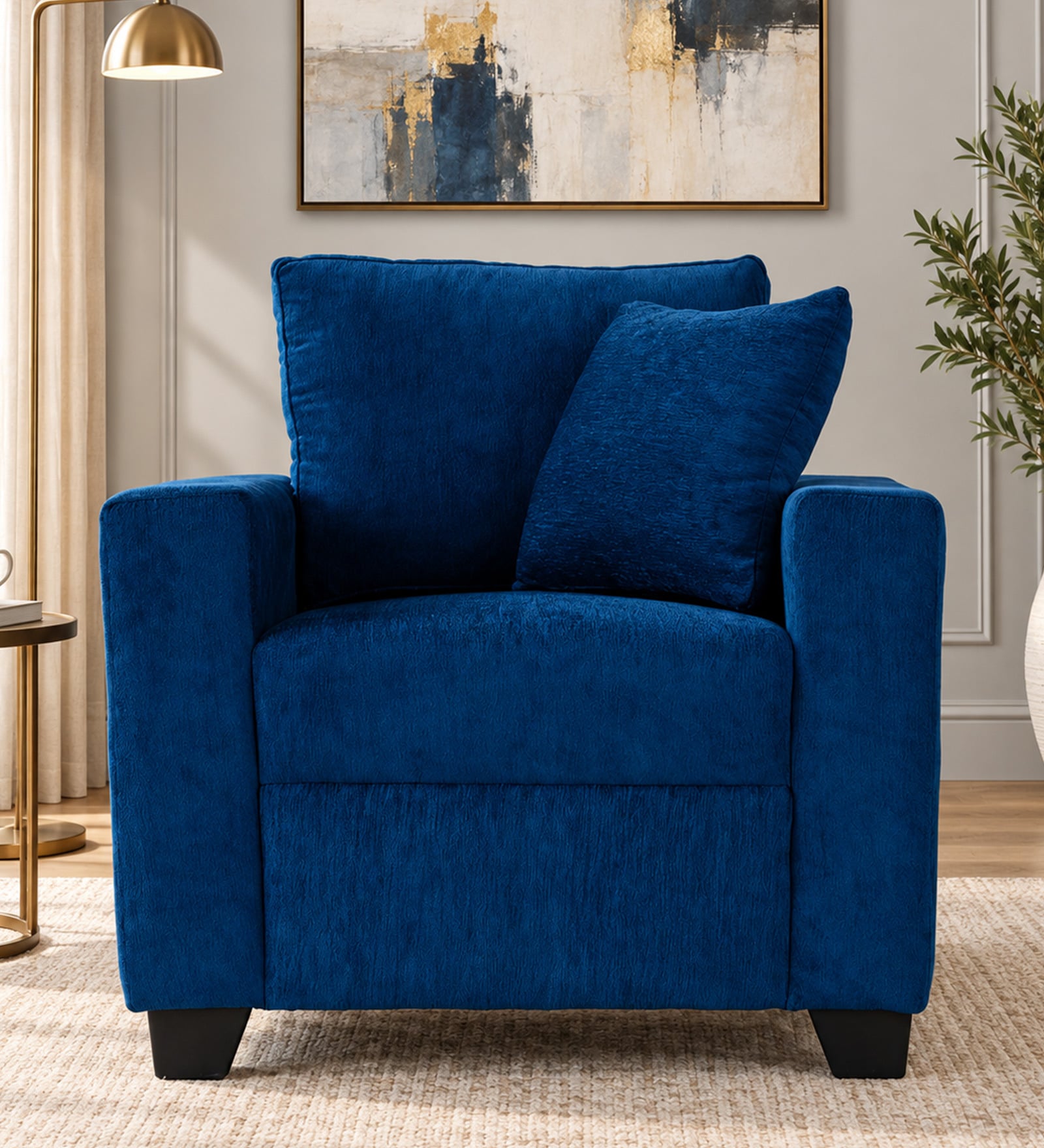 Bingo Fabric 1 Seater Sofa In Cool Cobalt Colour Bingo Fabric 1 Seater Sofa In Cool Cobalt Colour