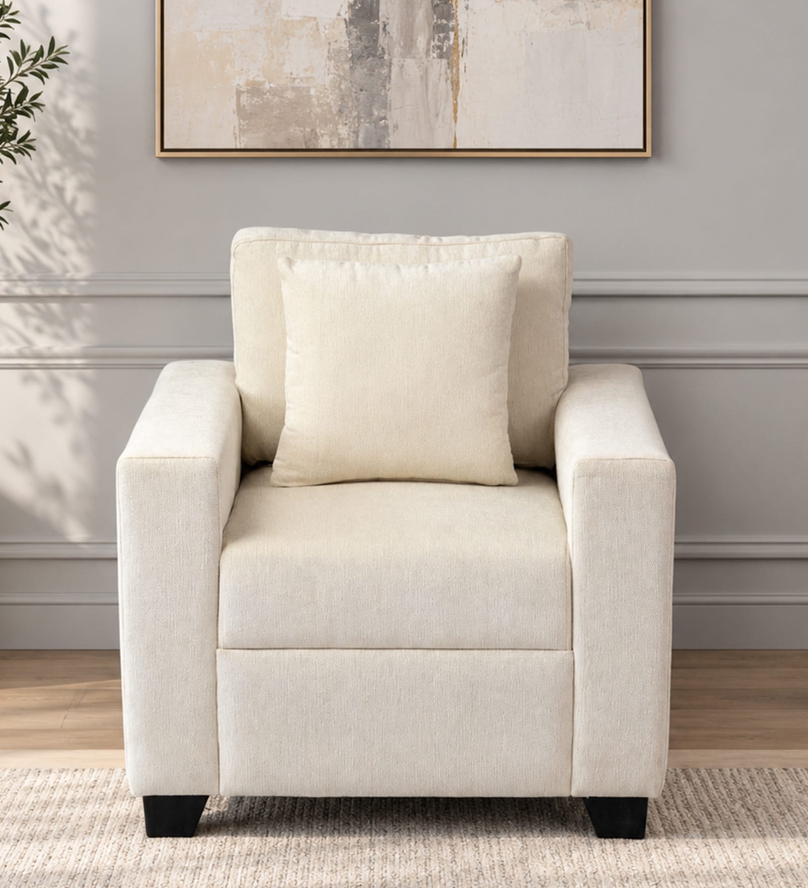 Bingo Fabric 1 Seater Sofa In Creamy Cashmere Colour
