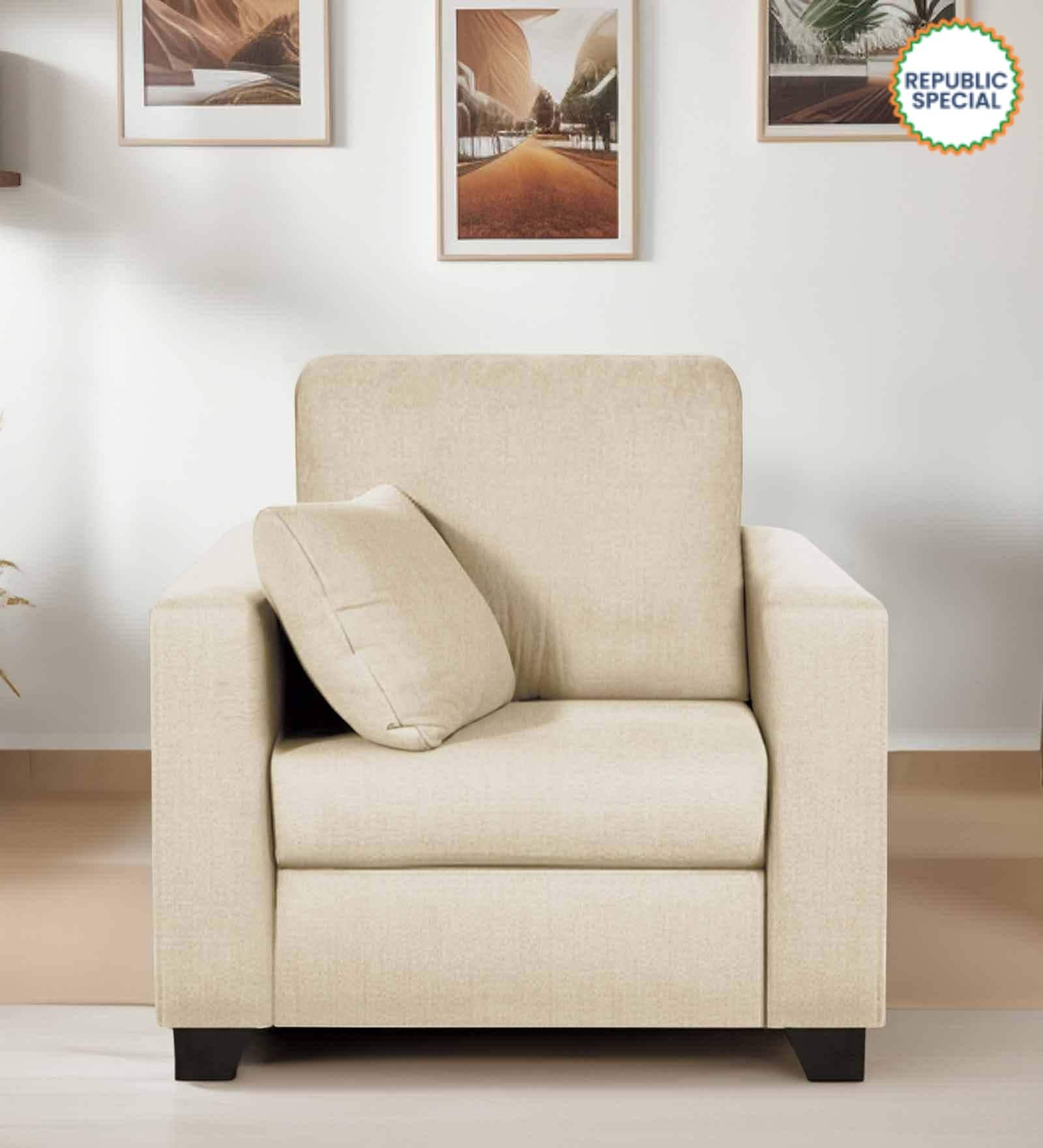 Bingo Fabric 1 Seater Sofa In Creamy Cashmere Colour