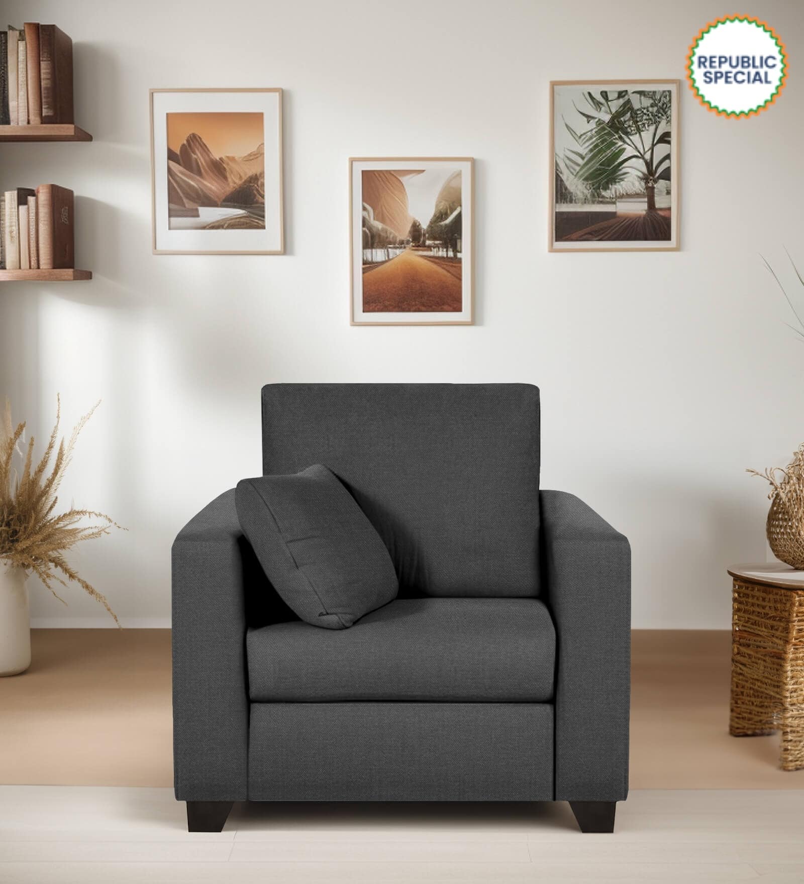 Bingo Fabric 1 Seater Sofa In Grey Colour