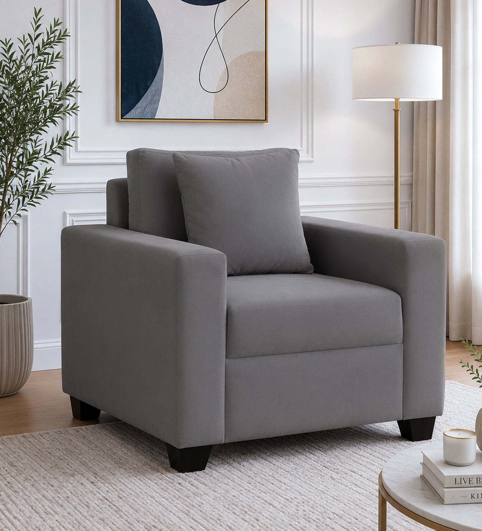 Bingo Velvet 1 Seater Sofa In Grey Colour Bingo Velvet 1 Seater Sofa In Grey Colour
