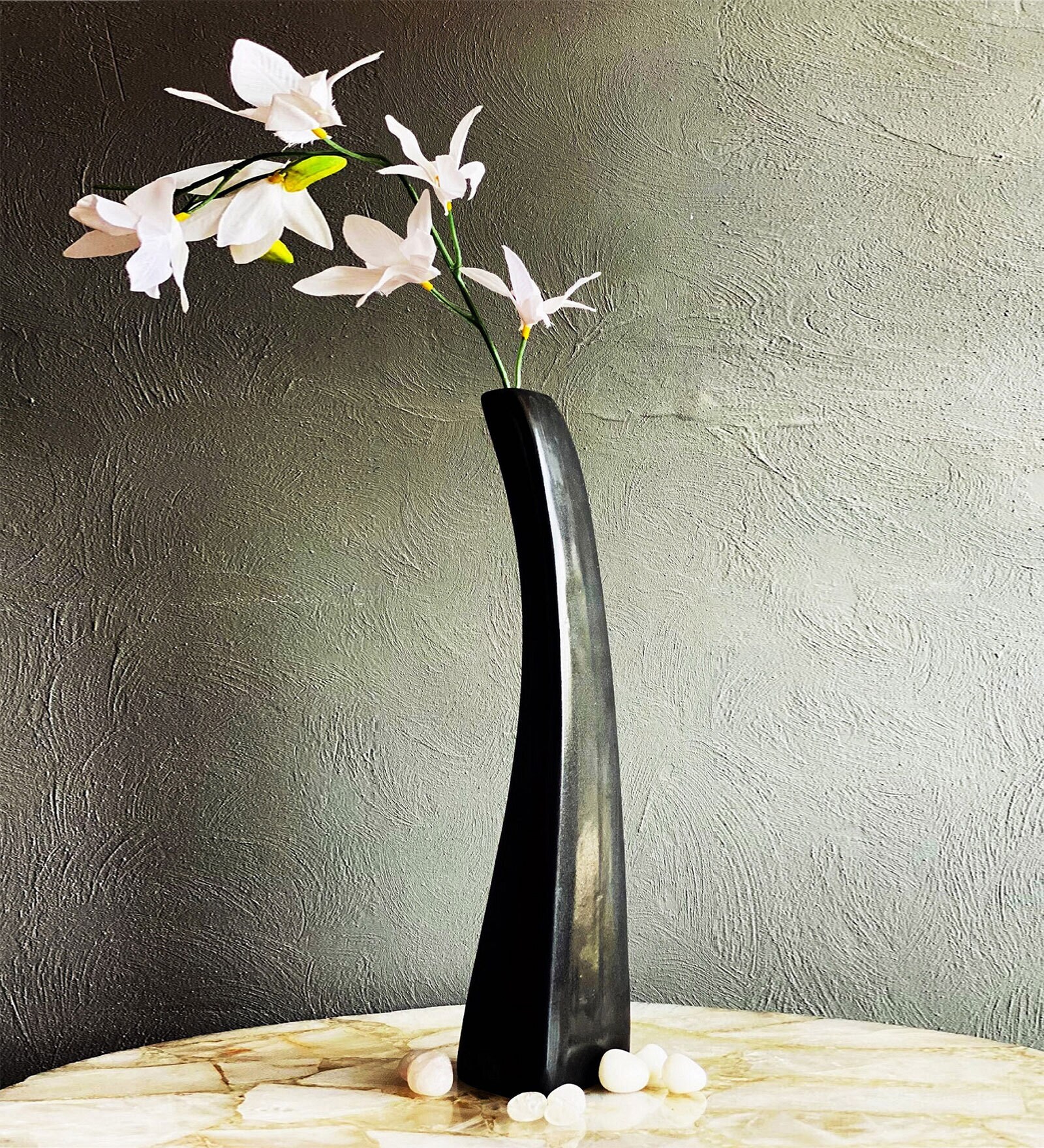 Biomorphic Art Black Ceramic Table Vase