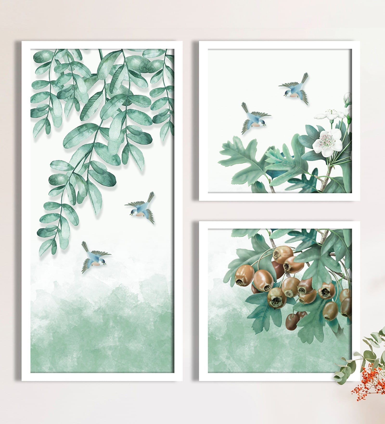 Bird Floral White Plastic Framed Floral Art Print