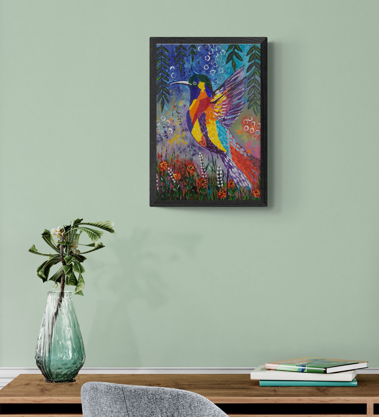 Bird Of Paradise Handmade Acrylic Paint On Canvas Unframed