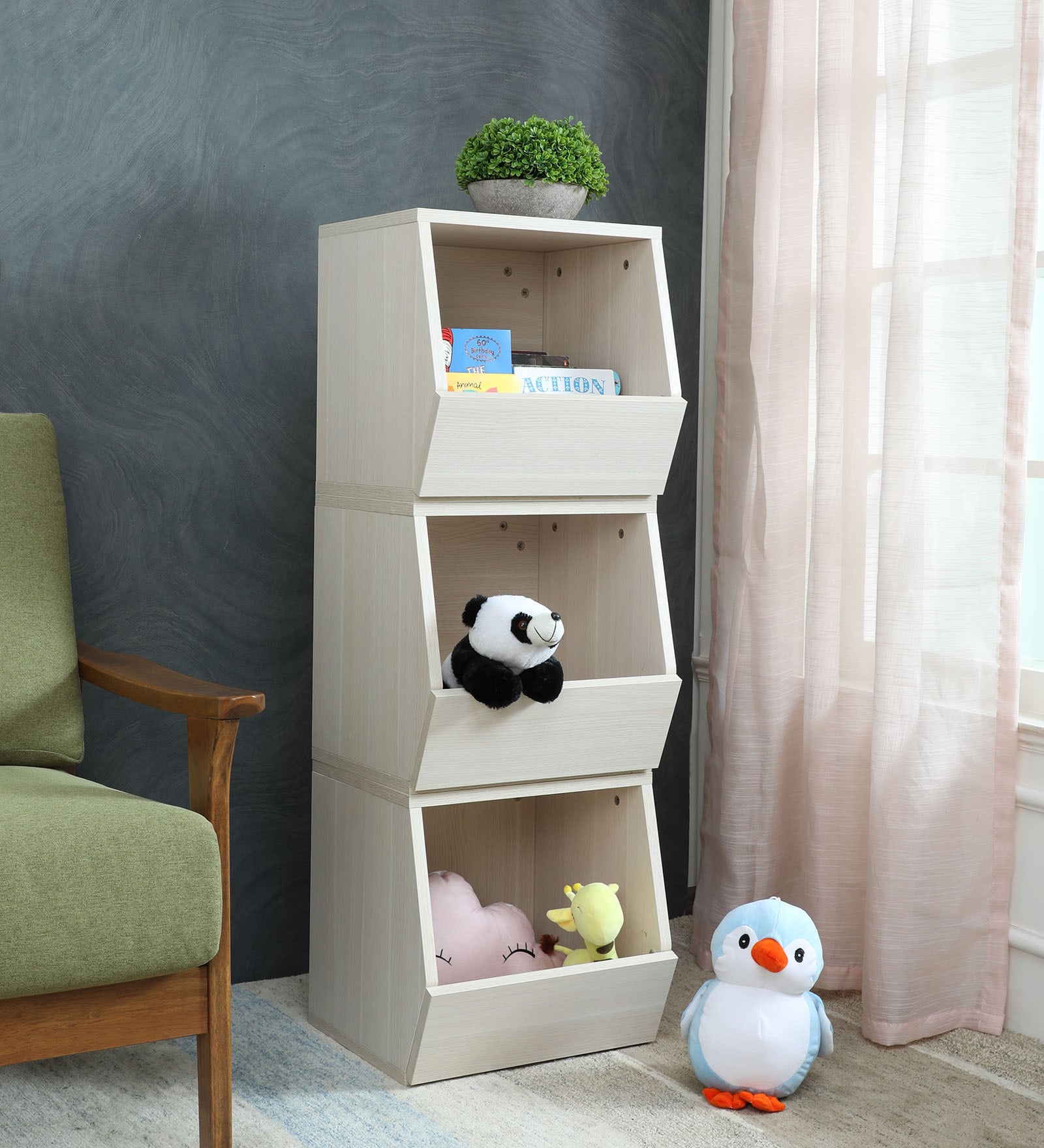 Birdport Kids 3 Tier Compact Book Shelf in Oak Colour