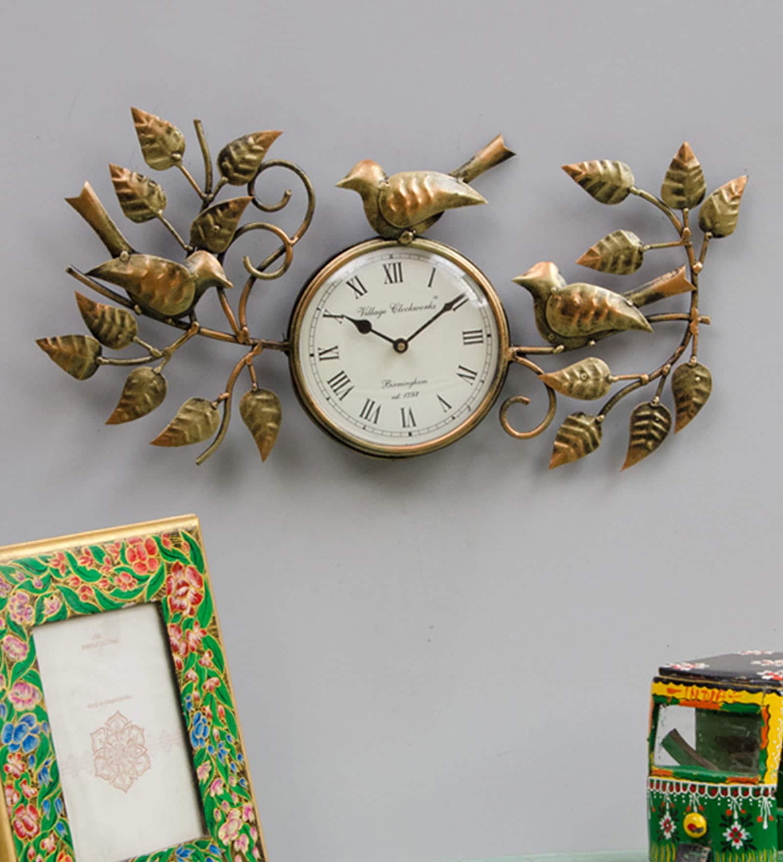 Copper Iron Birds Traditional Wall Clock