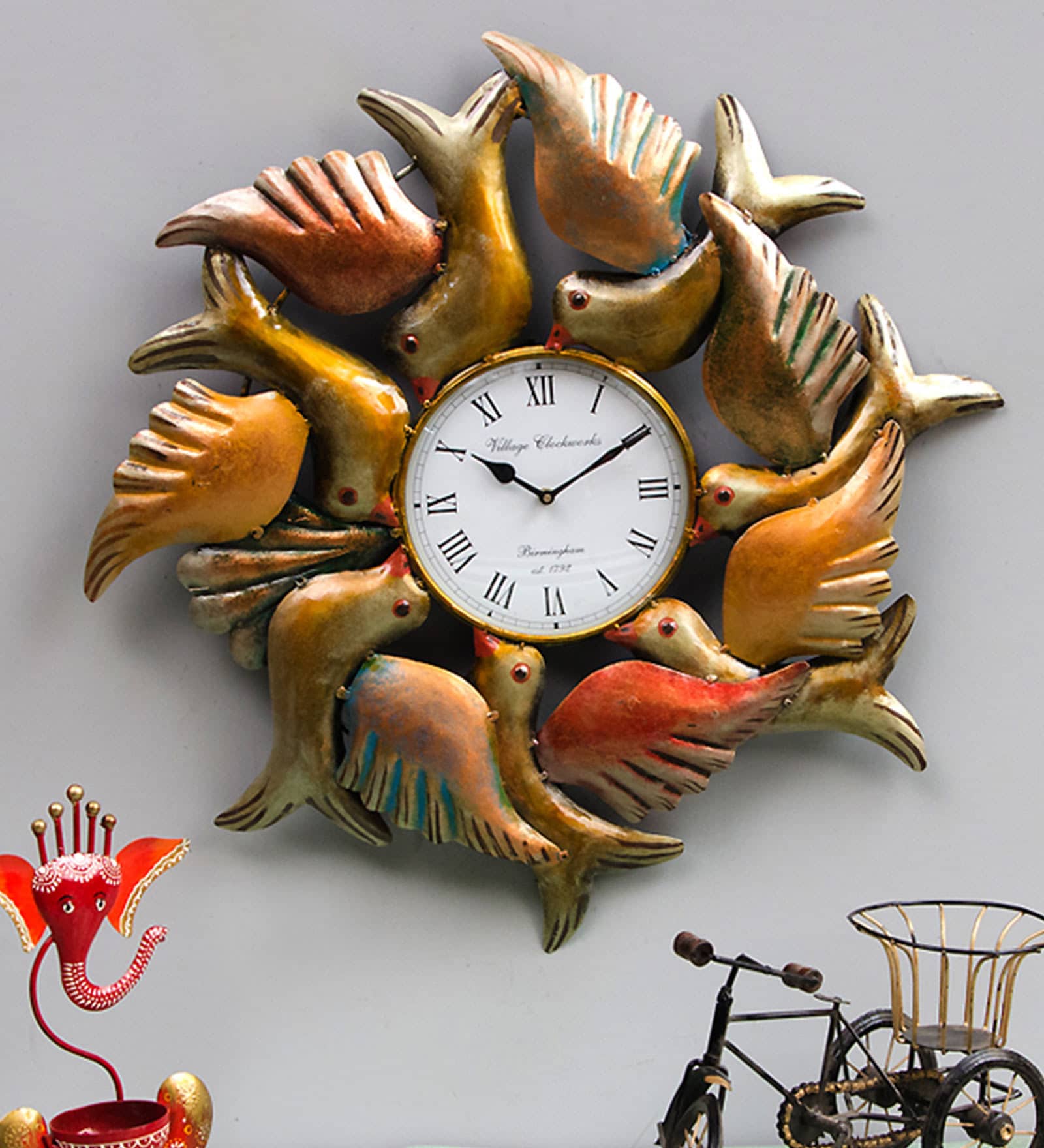 Birds Iron Clock In Copper