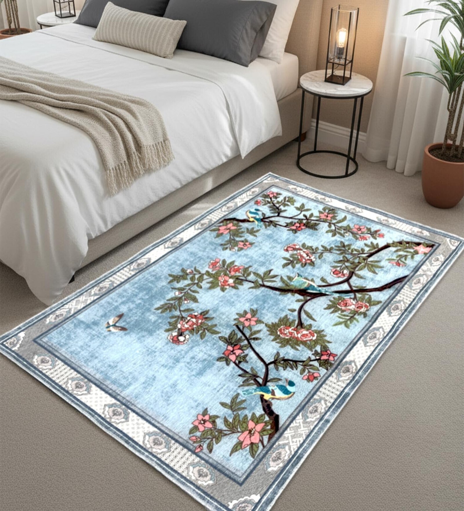 Birds Kingdom Printed Polyester 3 X 5 Feet Machine Made Carpet