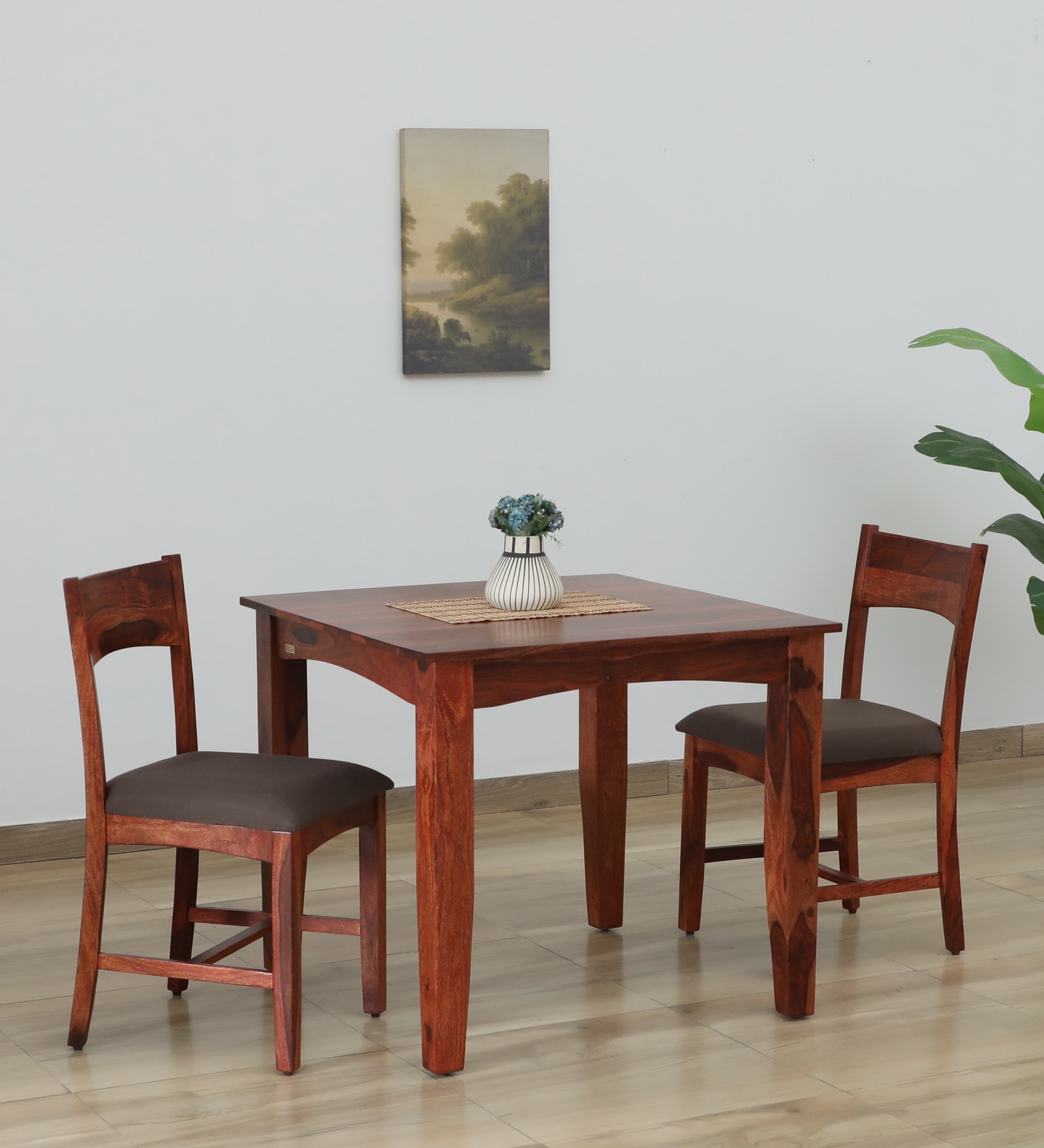 Biscay Sheesham Wood 2 Seater Dining Set In Scratch Resistant Honey Oak Finish