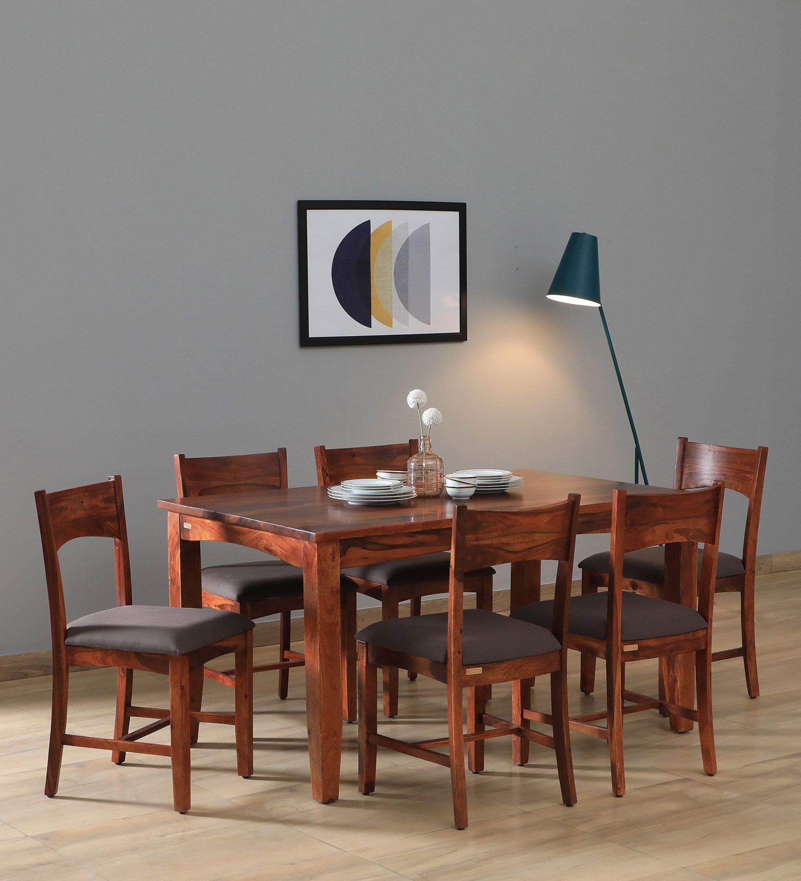 Buy Biscay Sheesham Wood 6 Seater Dining Set in Scratch Resistant Honey ...