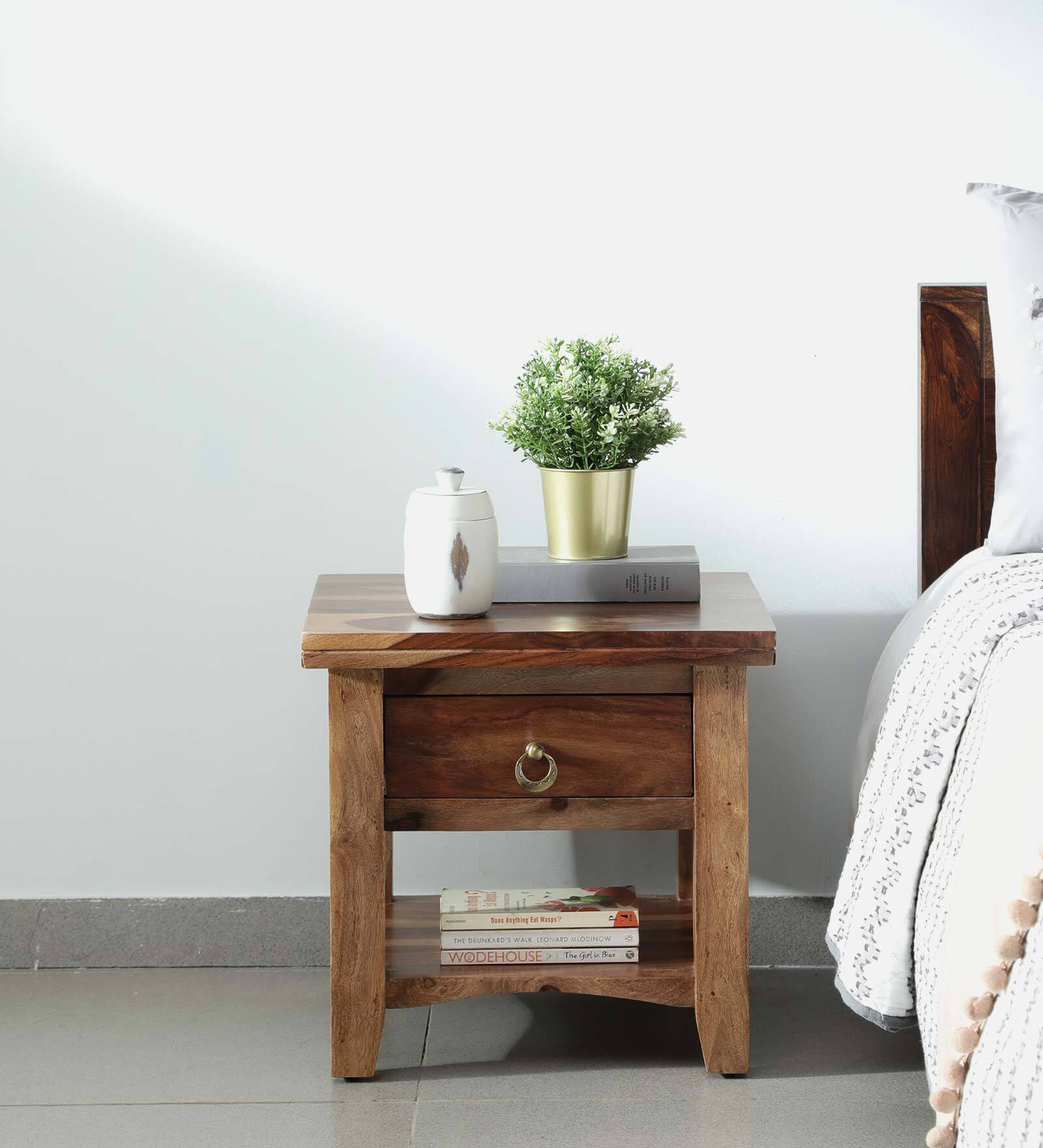 Biscay Sheesham Wood Bedside Table in Scratch Resistant Rustic Teak Finish With Drawer Biscay Sheesham Wood Bedside Table in Scratch Resistant Rustic Teak Finish With Drawer