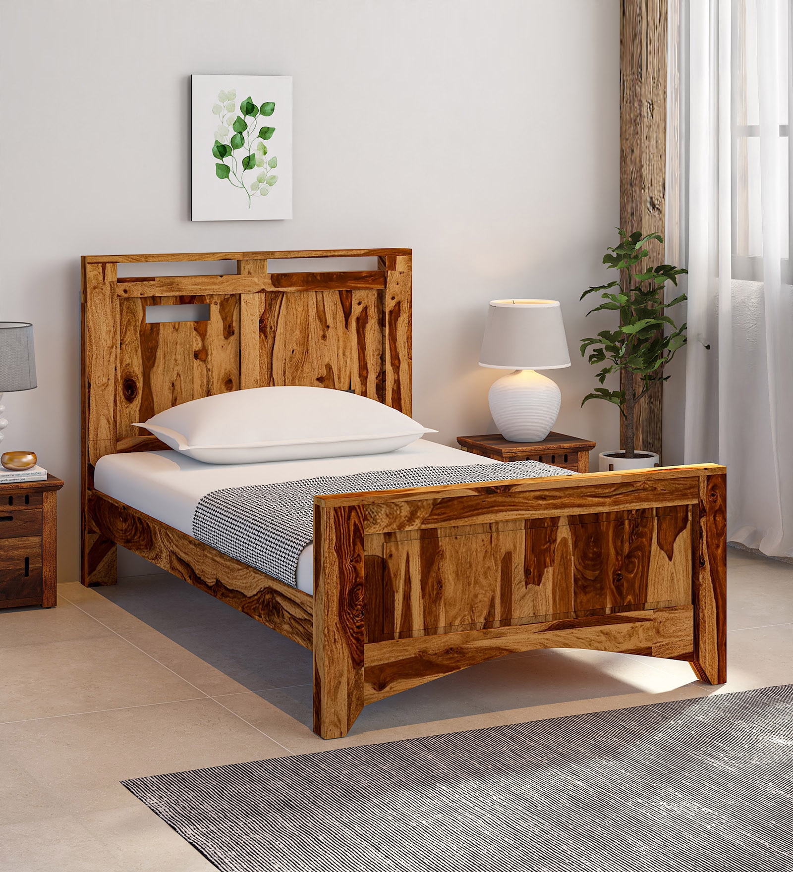Buy Biscay Sheesham Wood Single Bed In Rustic Teak Finish at 22 OFF by