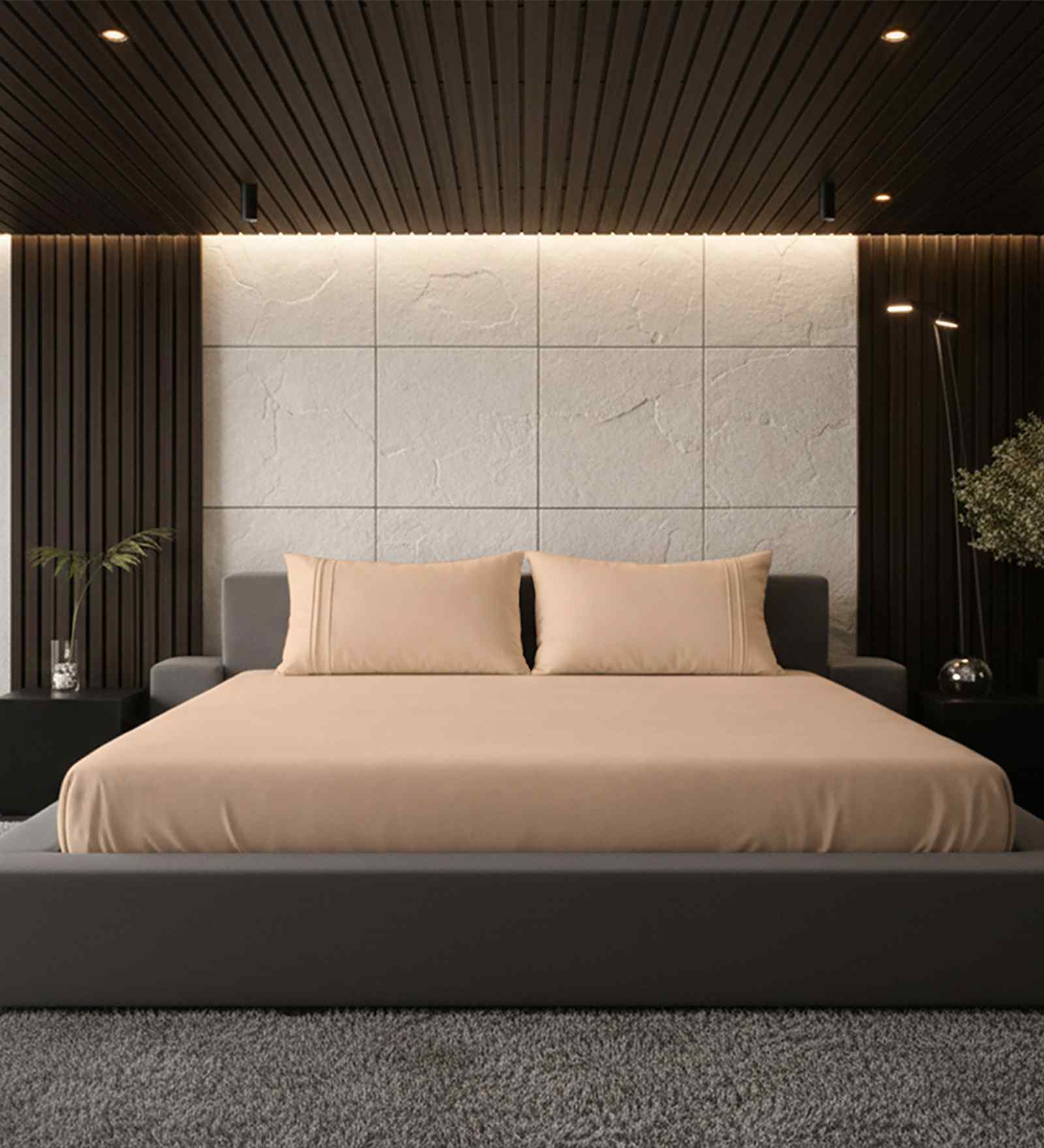 Biscotti Bliss Solid 500 TC Pure Cotton King Fitted Bedsheet with 2 Pillow Covers