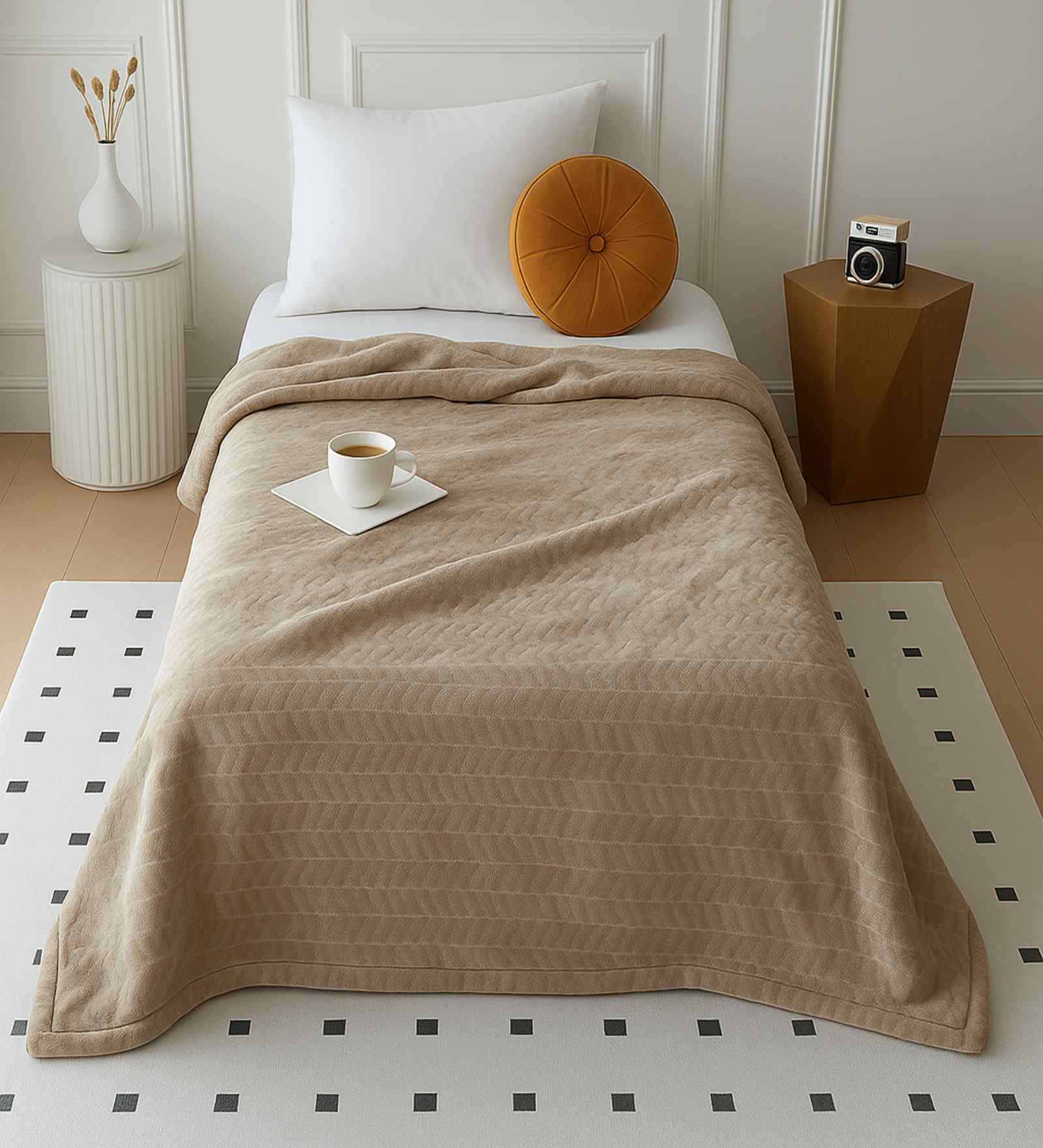 Biscuit Wool Plain 330 GSM Single Bed woolen blanket
