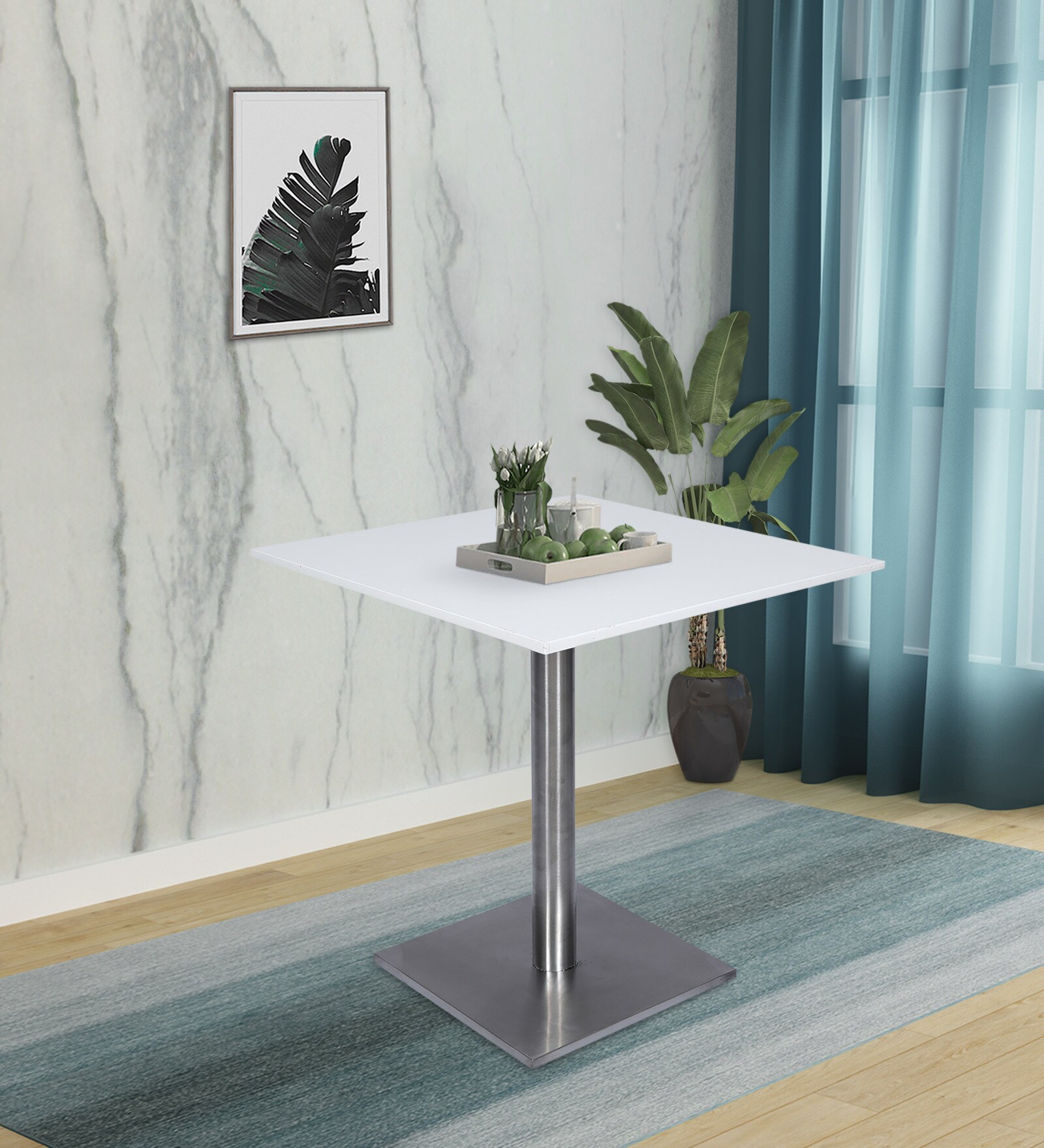 Bistro Square Outdoor Coffee Table in Frosty White Finish & Silver Colour Bistro Square Outdoor Coffee Table in Frosty White Finish & Silver Colour