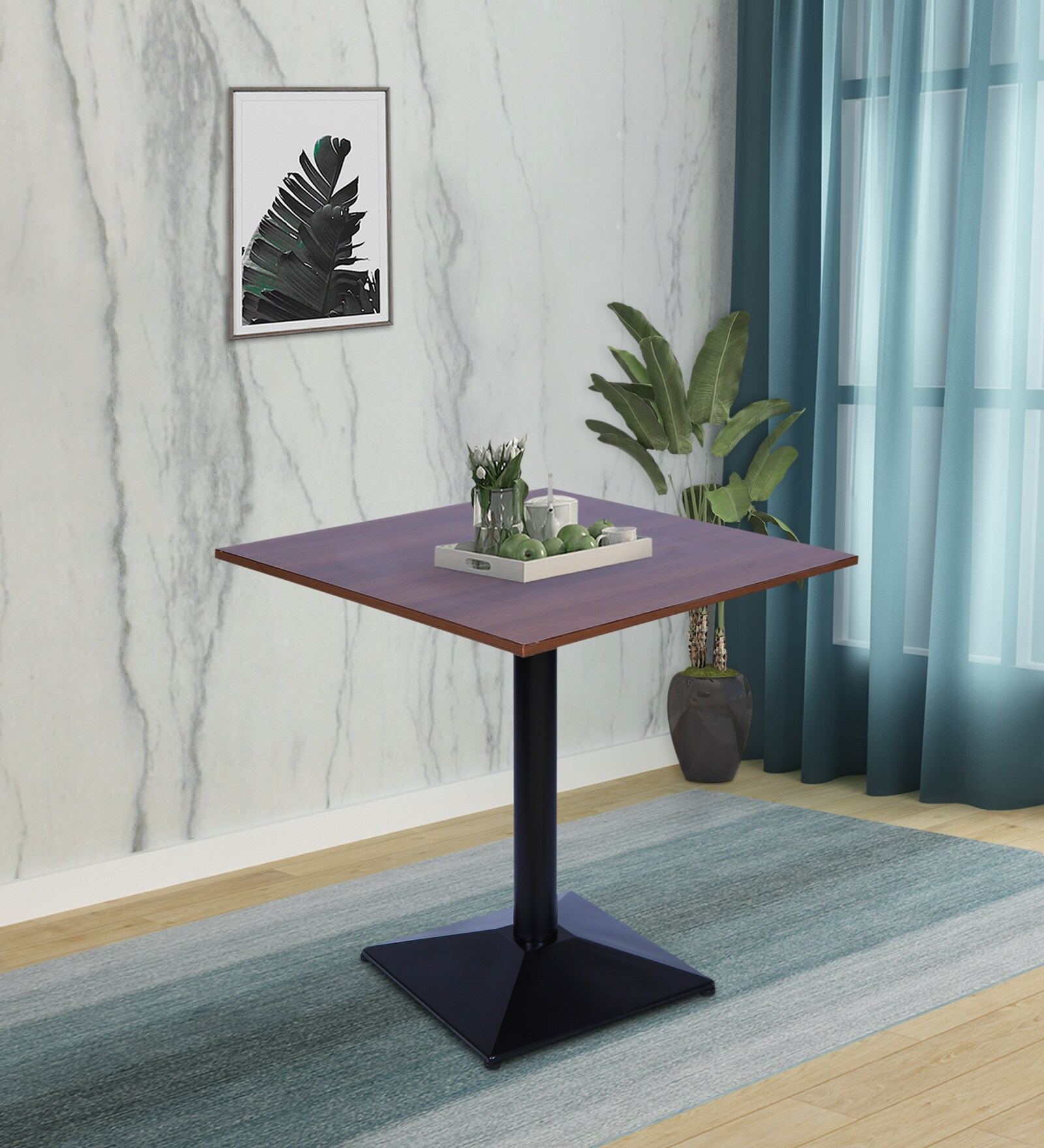 Bistro Square Outdoor Coffee Table In Walnut  & Black Colour