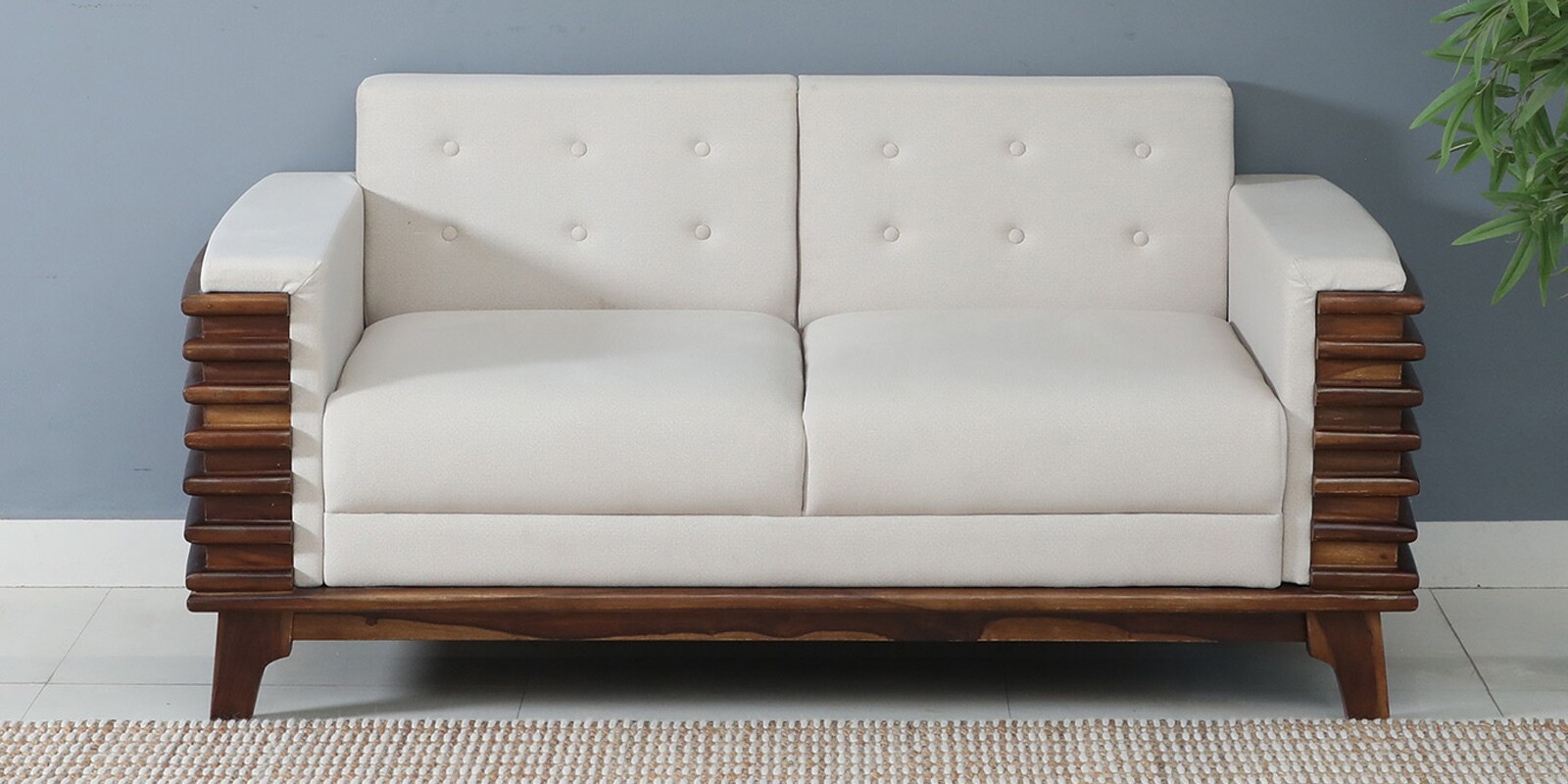 Binche Sheesham Wood 2 Seater Sofa In Beige Colour