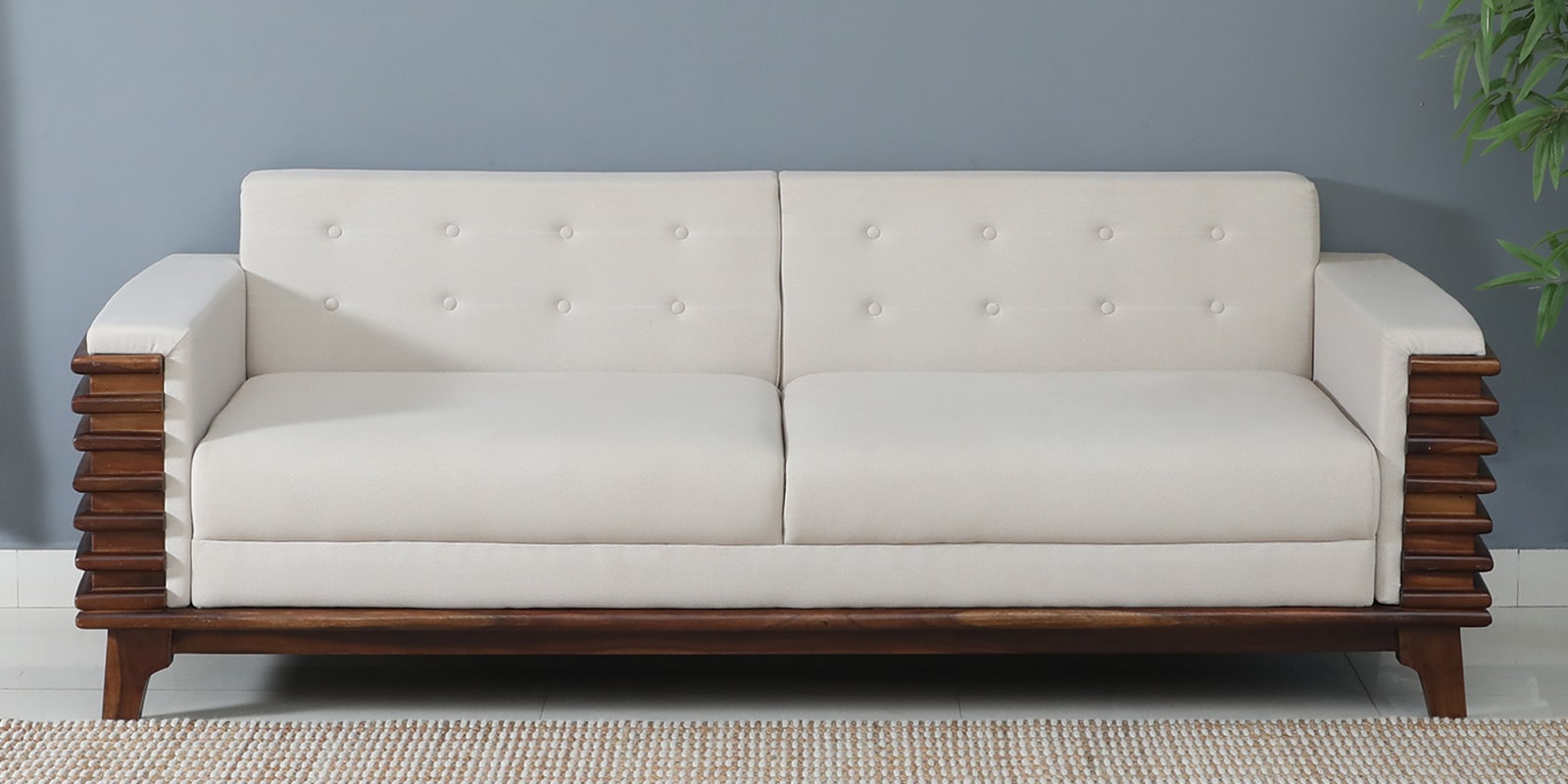 Binche Sheesham Wood 3 Seater Sofa In Beige Colour