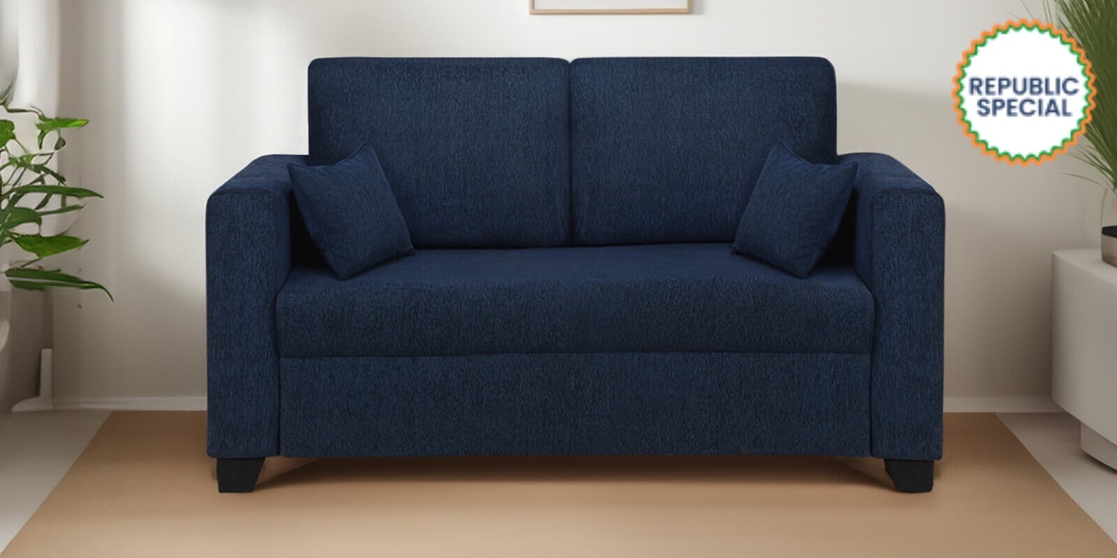 Bingo Fabric 2 Seater Sofa In Cool Cobalt Colour