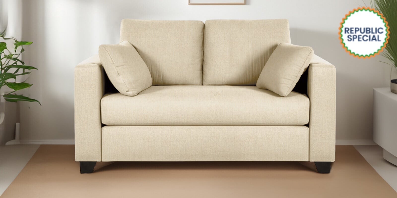 Bingo Fabric 2 Seater Sofa In Creamy Cashmere Colour