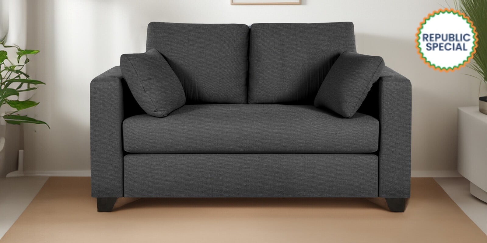 Bingo Fabric 2 Seater Sofa In Grey Colour