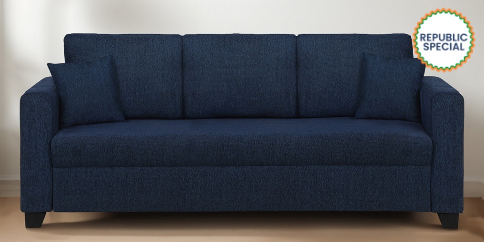 Bingo Fabric 3 Seater Sofa In Cool Cobalt Colour