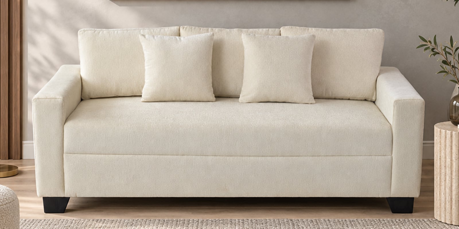 Bingo Fabric 3 Seater Sofa In Creamy Cashmere Colour