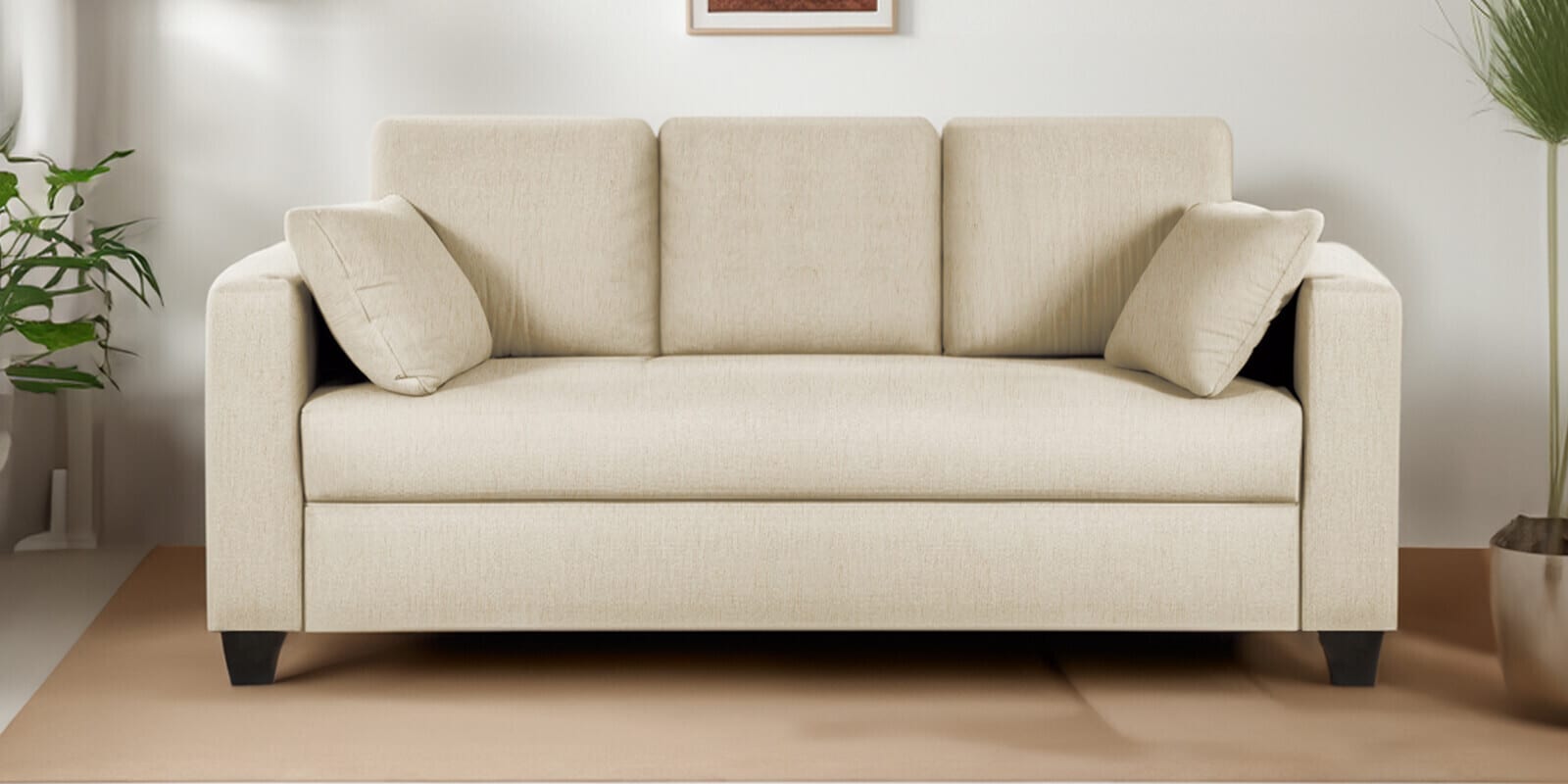 Bingo Fabric 3 Seater Sofa In Creamy Cashmere Colour
