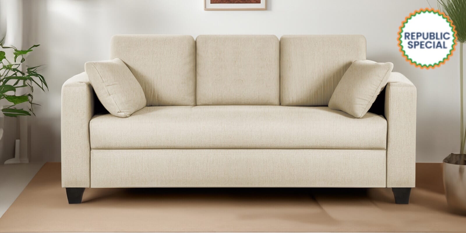 Bingo Fabric 3 Seater Sofa In Creamy Cashmere Colour
