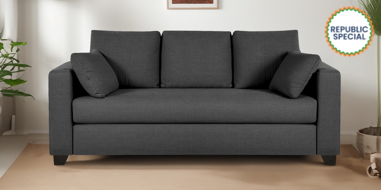 Bingo Fabric 3 Seater Sofa In Grey Colour