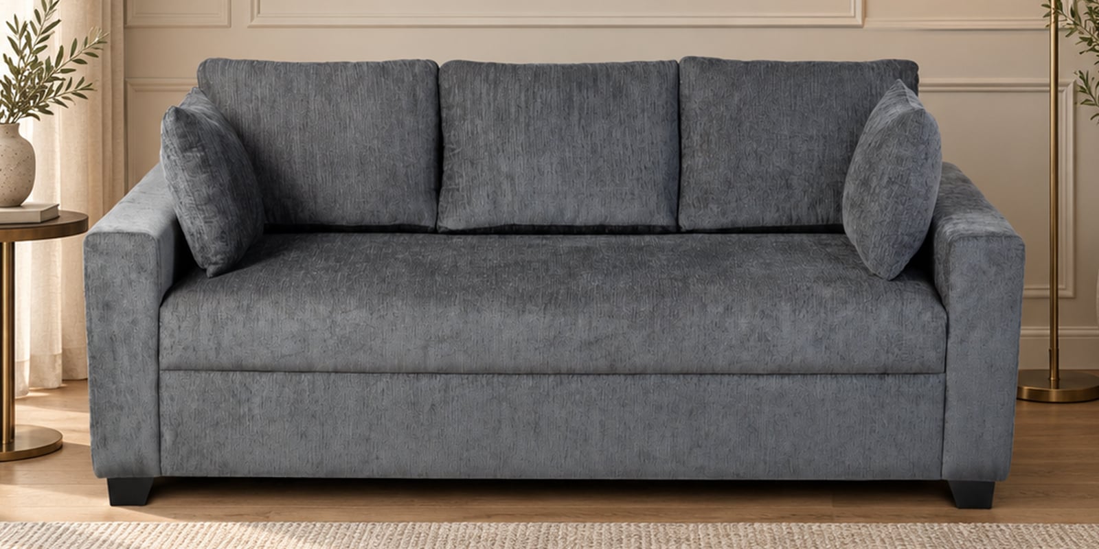 Bingo Fabric 3 Seater Sofa In Grey Colour Bingo Fabric 3 Seater Sofa In Grey Colour