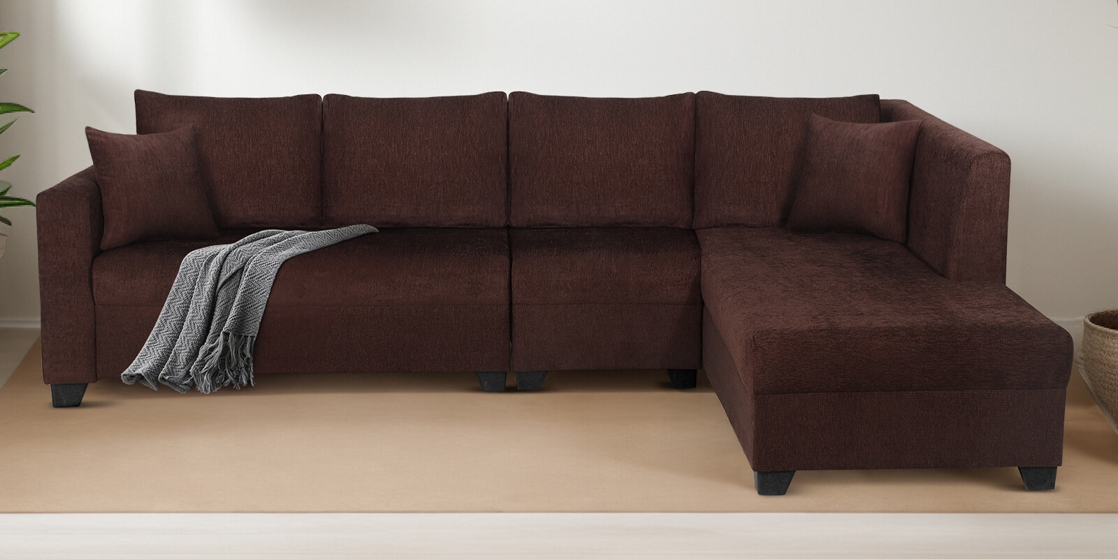 Bingo Fabric LHS 6 Seater Sectional Sofa In Mahogany Colour