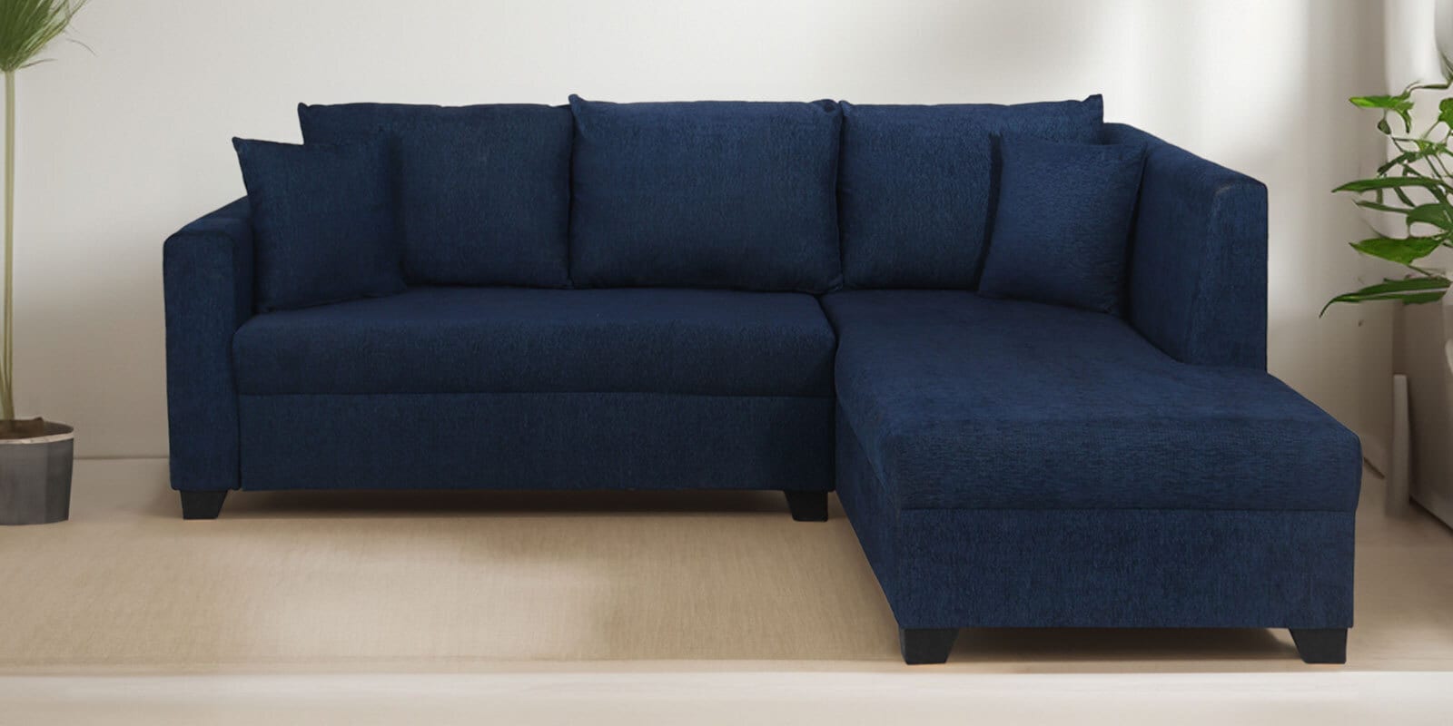 Bingo Fabric LHS Sectional Sofa (2+ Lounger) In Cool Cobalt Colour Bingo Fabric LHS Sectional Sofa (2+ Lounger) In Cool Cobalt Colour