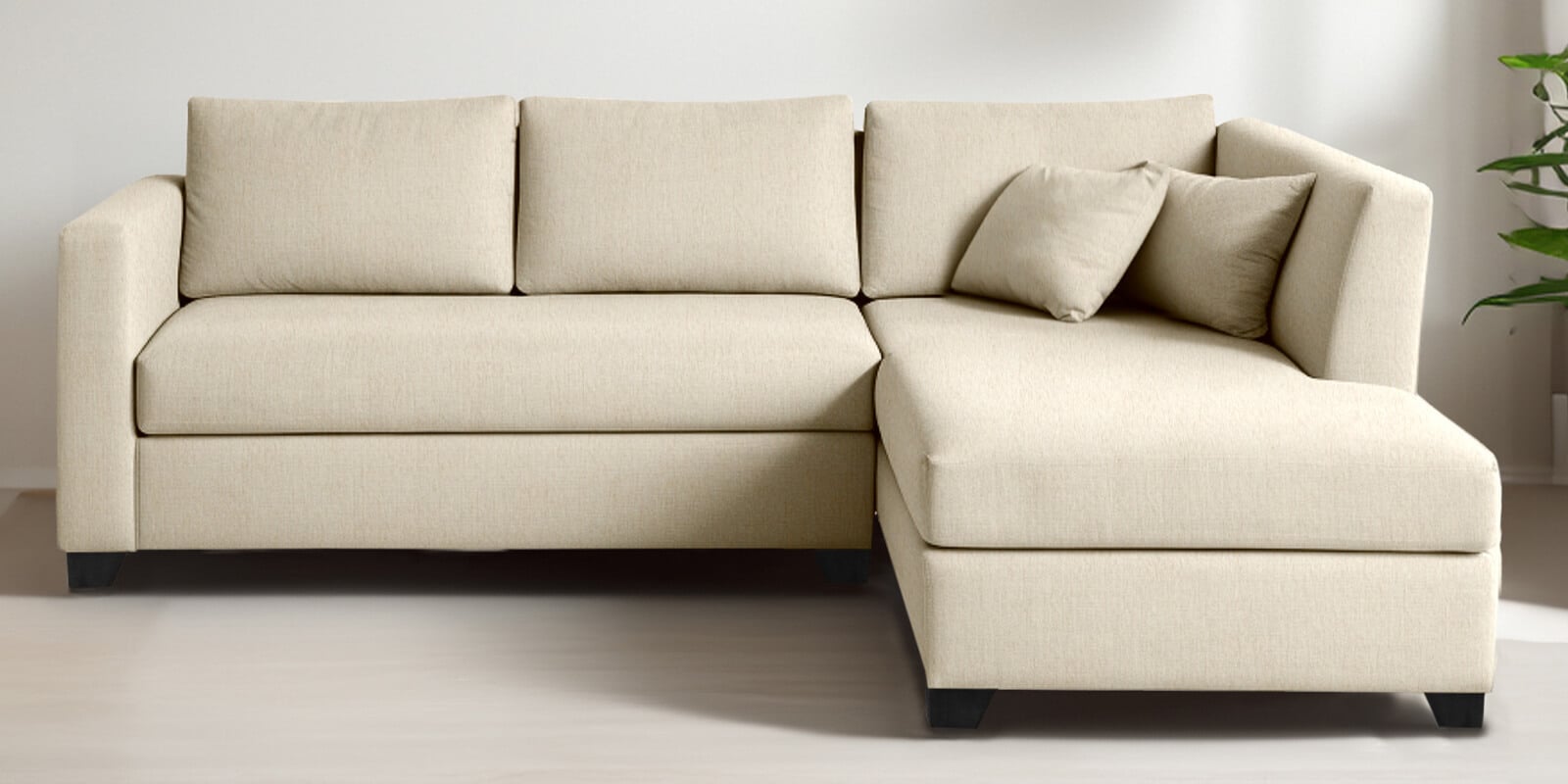 Bingo Fabric LHS Sectional Sofa (2+ Lounger) In Creamy Cashmere Colour