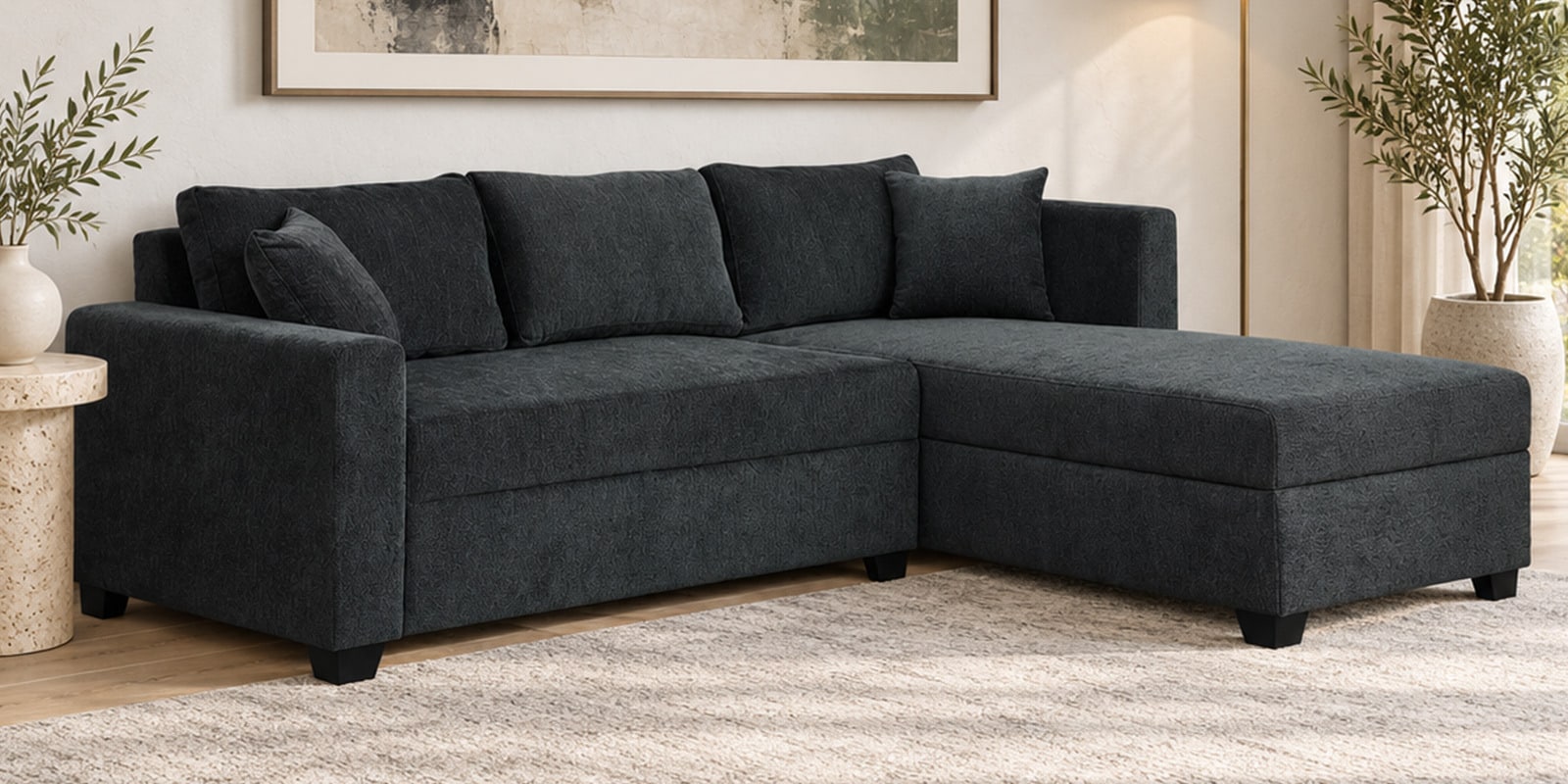 Bingo Fabric LHS Sectional Sofa (2+ Lounger) In Grey Colour