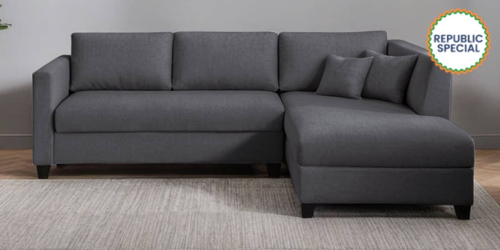 Bingo Fabric LHS Sectional Sofa (2+ Lounger) In Grey Colour