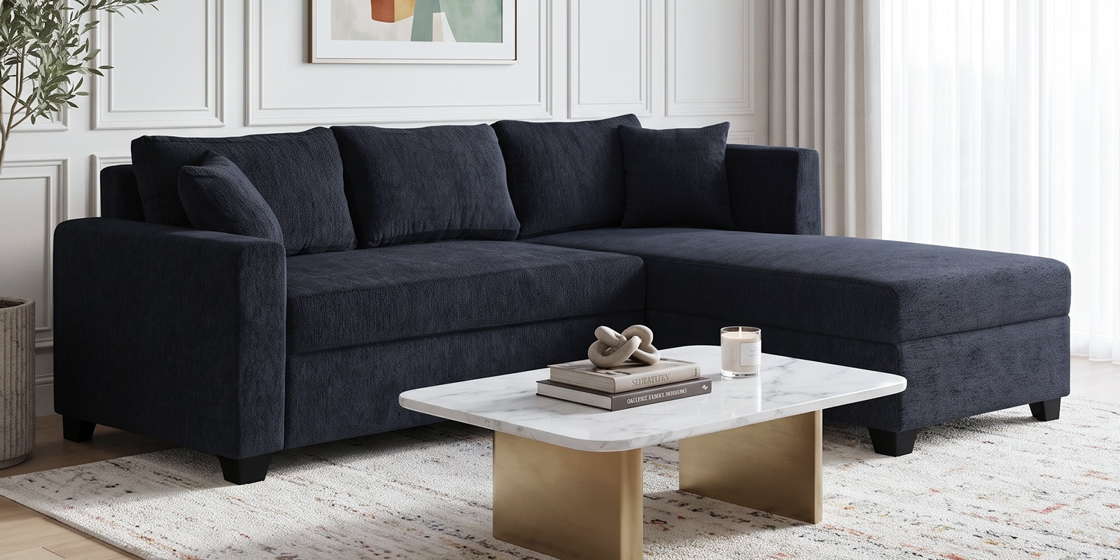 Bingo Fabric LHS Sectional Sofa (2+ Lounger) In Grey Colour Bingo Fabric LHS Sectional Sofa (2+ Lounger) In Grey Colour