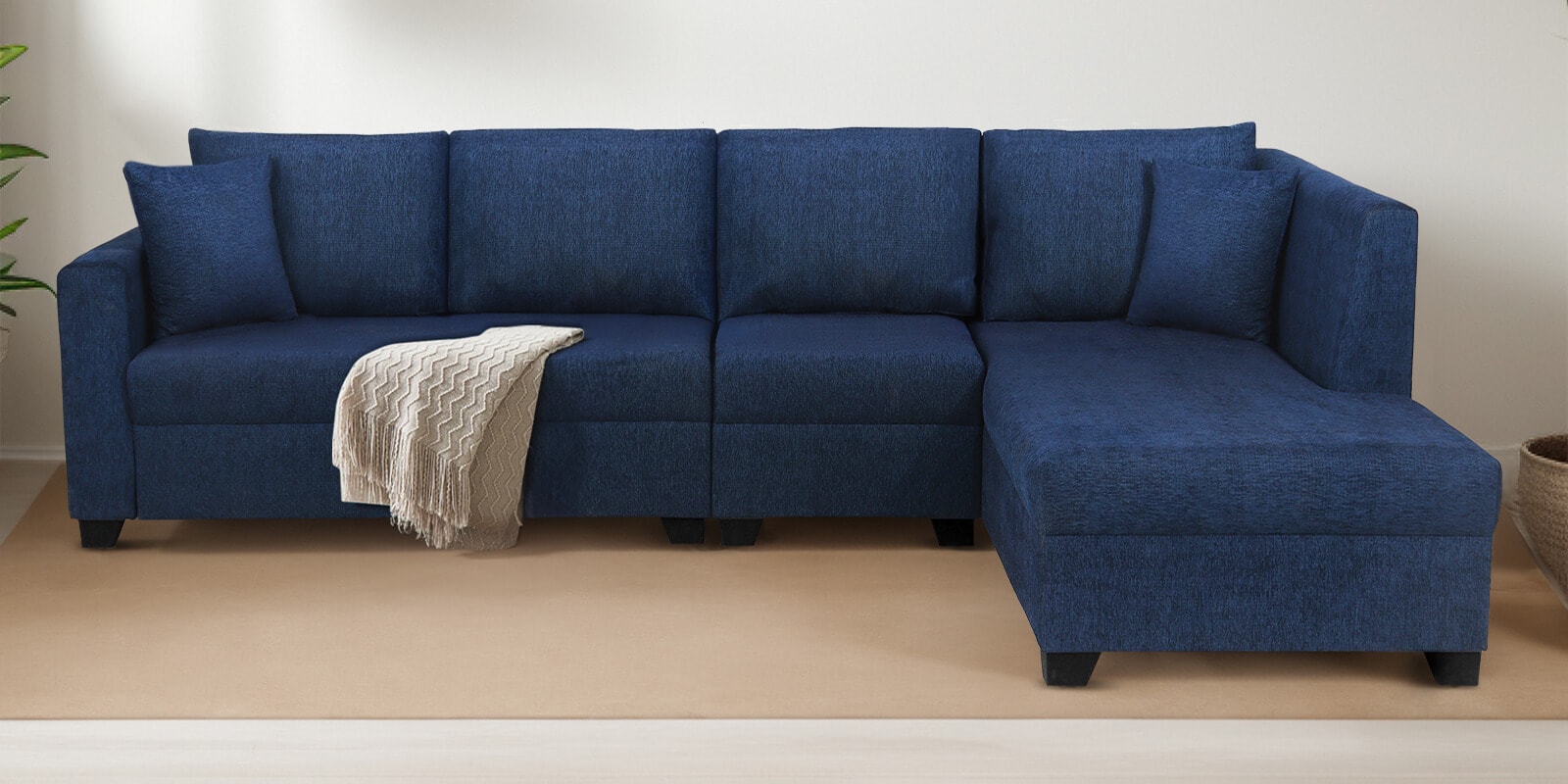 Bingo Fabric LHS Sectional Sofa (3+ Lounger) In Cool Cobalt Colour