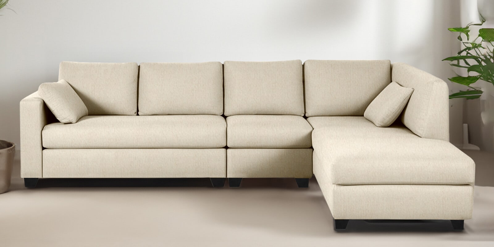 Bingo Fabric LHS Sectional Sofa (3+ Lounger) In Creamy Cashmere Colour