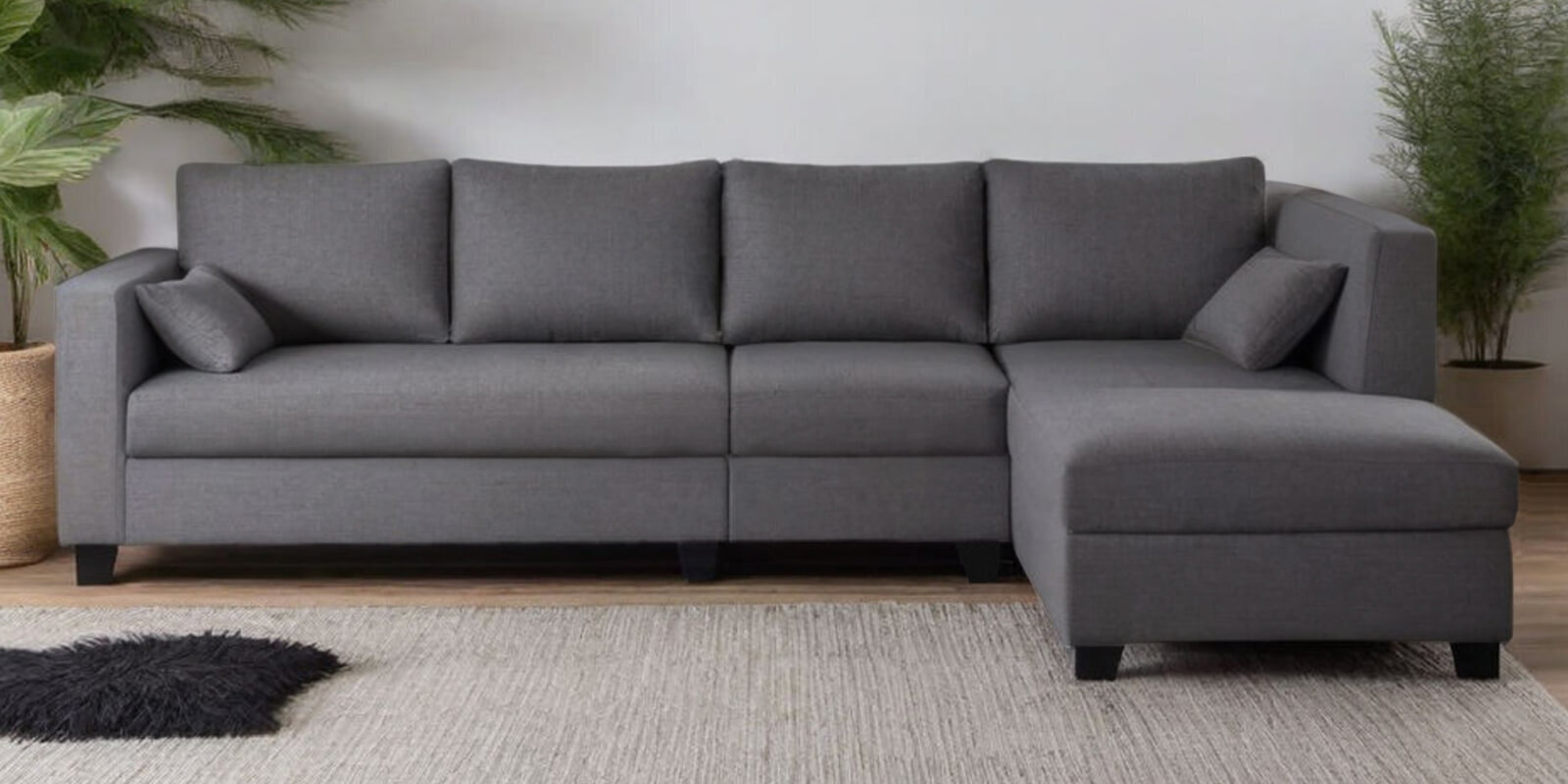 Bingo Fabric LHS Sectional Sofa (3+ Lounger) In Grey Colour Bingo Fabric LHS Sectional Sofa (3+ Lounger) In Grey Colour