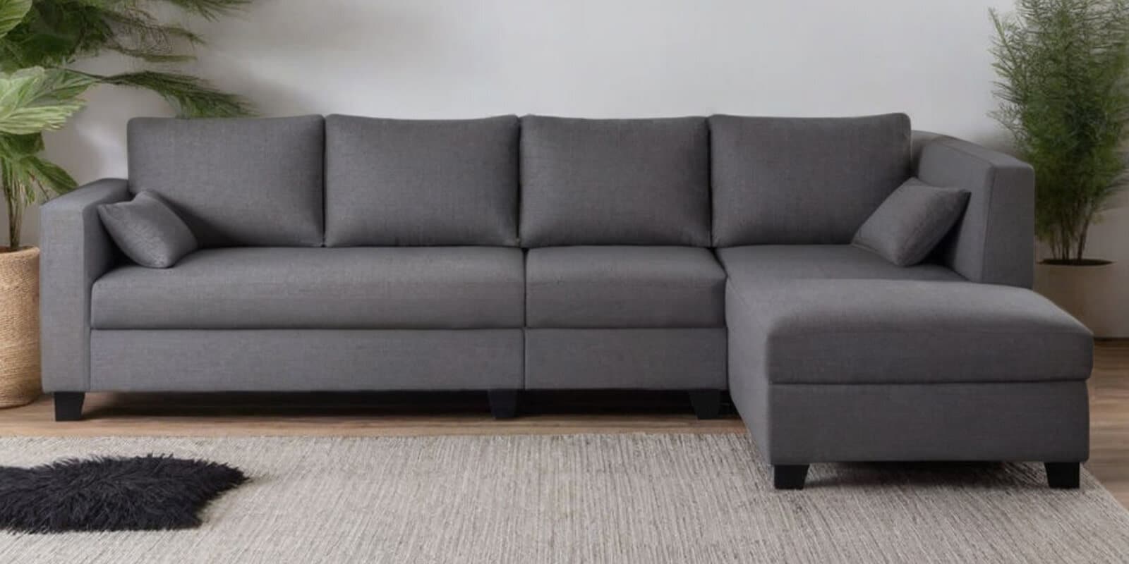 Bingo Fabric LHS Sectional Sofa (3+ Lounger) In Grey Colour