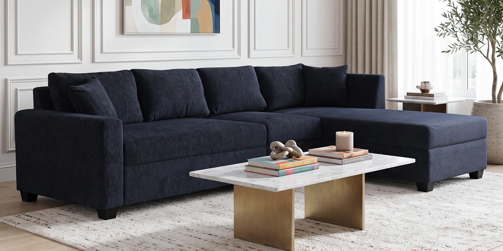 Bingo Fabric LHS Sectional Sofa (3+ Lounger) In Grey Colour Bingo Fabric LHS Sectional Sofa (3+ Lounger) In Grey Colour
