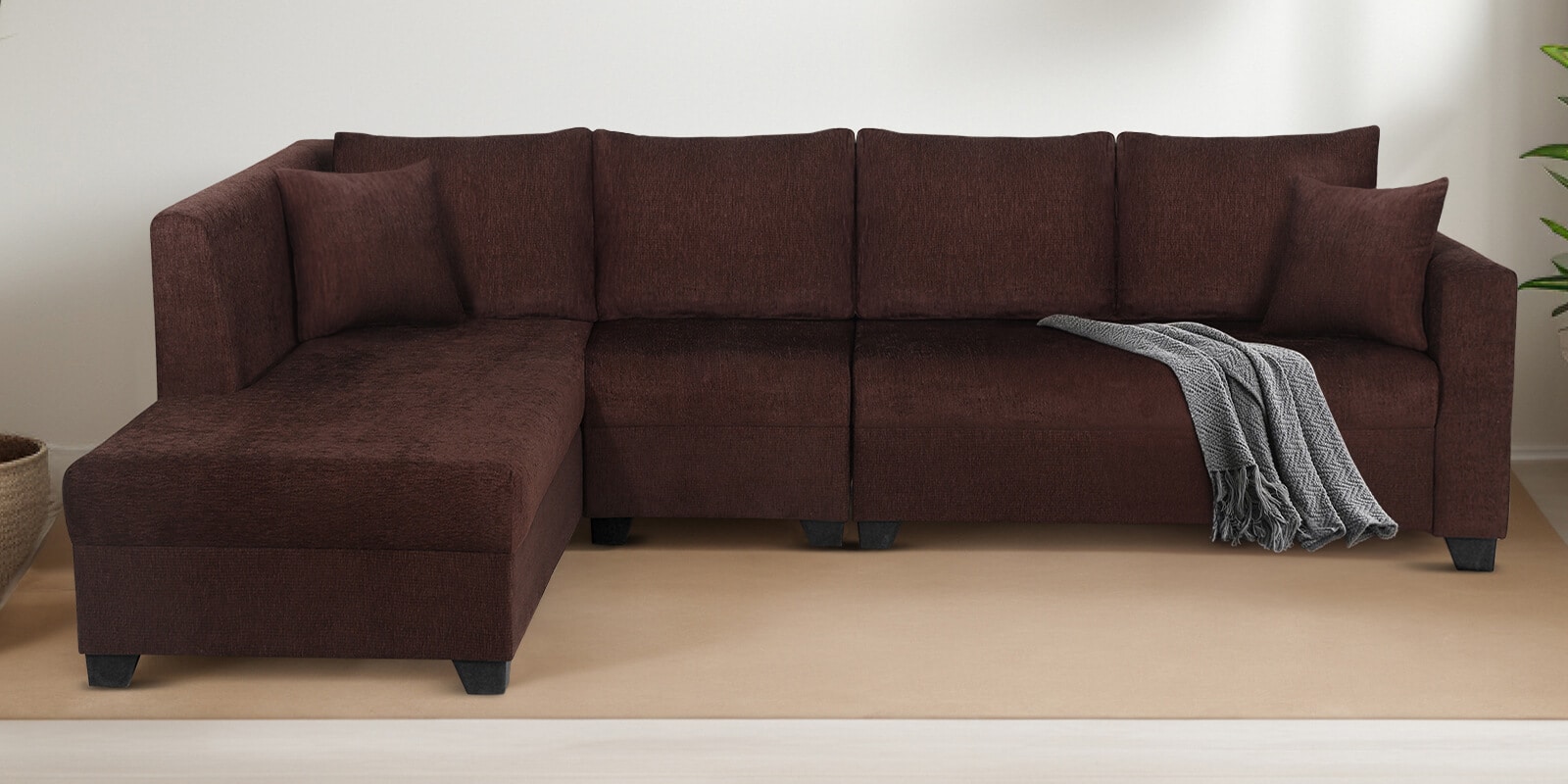 Bingo Fabric RHS 6 Seater Sectional Sofa In Mahogany Colour Bingo Fabric RHS 6 Seater Sectional Sofa In Mahogany Colour