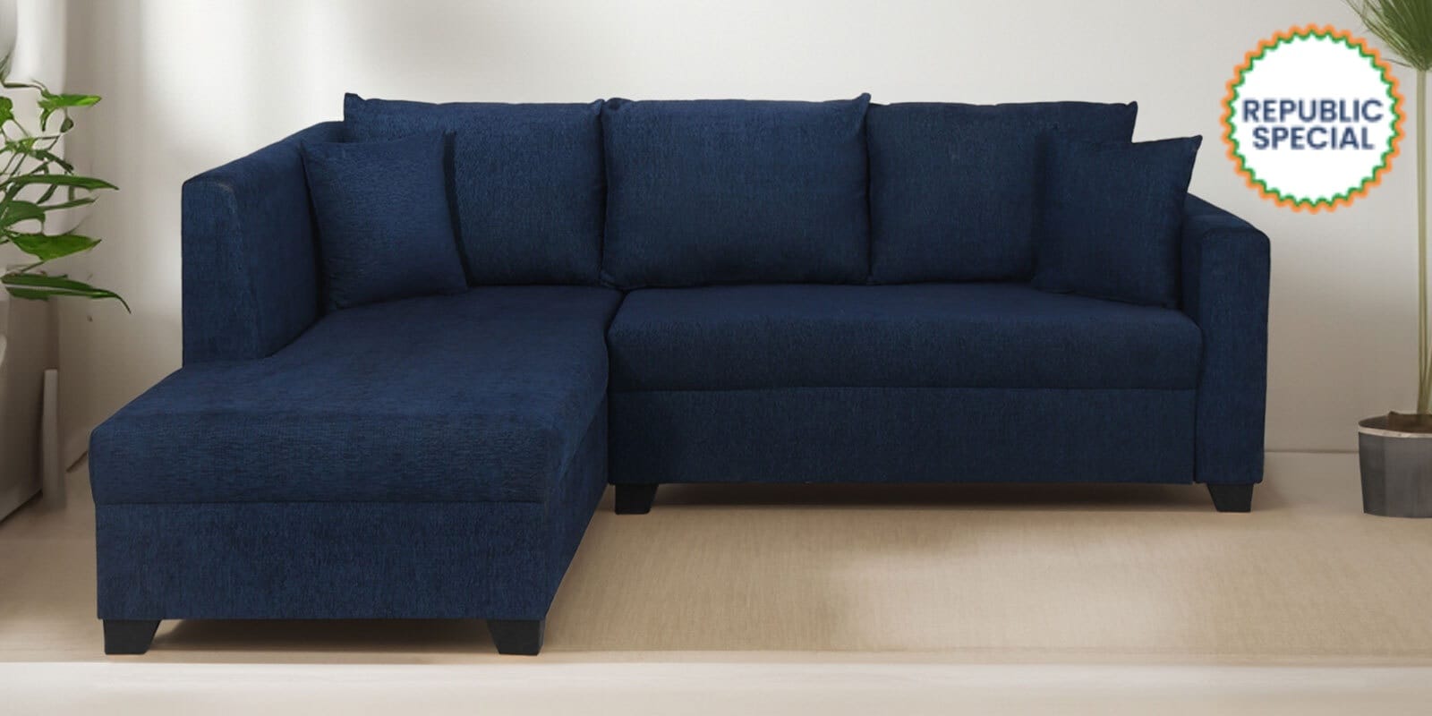 Bingo Fabric RHS Sectional Sofa ( 2+ Lounger ) In Cool Cobalt Colour Bingo Fabric RHS Sectional Sofa ( 2+ Lounger ) In Cool Cobalt Colour