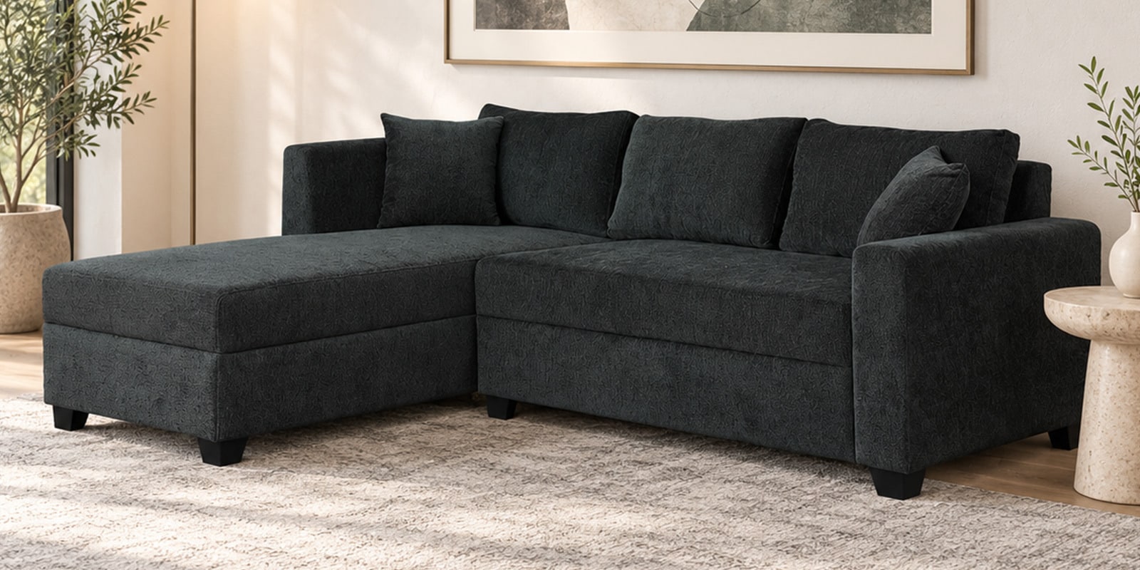 Bingo Fabric RHS Sectional Sofa (2+ Lounger) In Grey Colour Bingo Fabric RHS Sectional Sofa (2+ Lounger) In Grey Colour