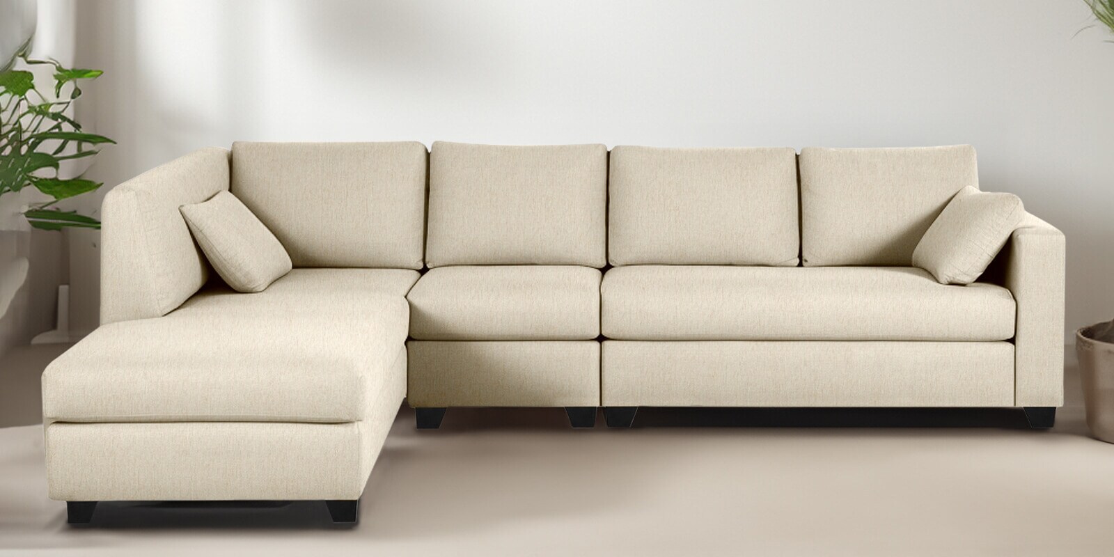 Bingo Fabric RHS Sectional Sofa (3+ Lounger) In Creamy Cashmere Colour Bingo Fabric RHS Sectional Sofa (3+ Lounger) In Creamy Cashmere Colour