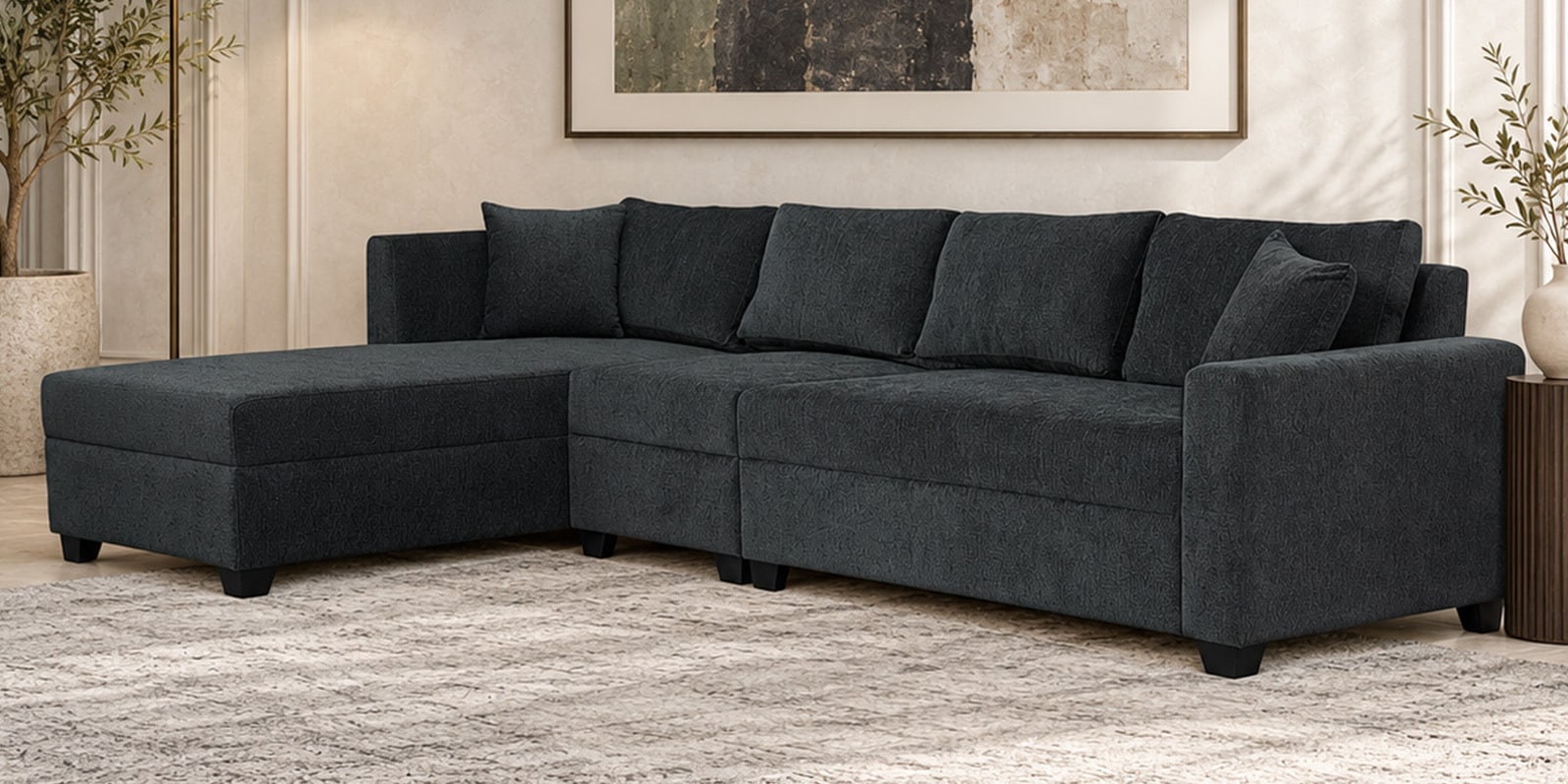 Bingo Fabric RHS Sectional Sofa (3+ Lounger) In Grey Colour