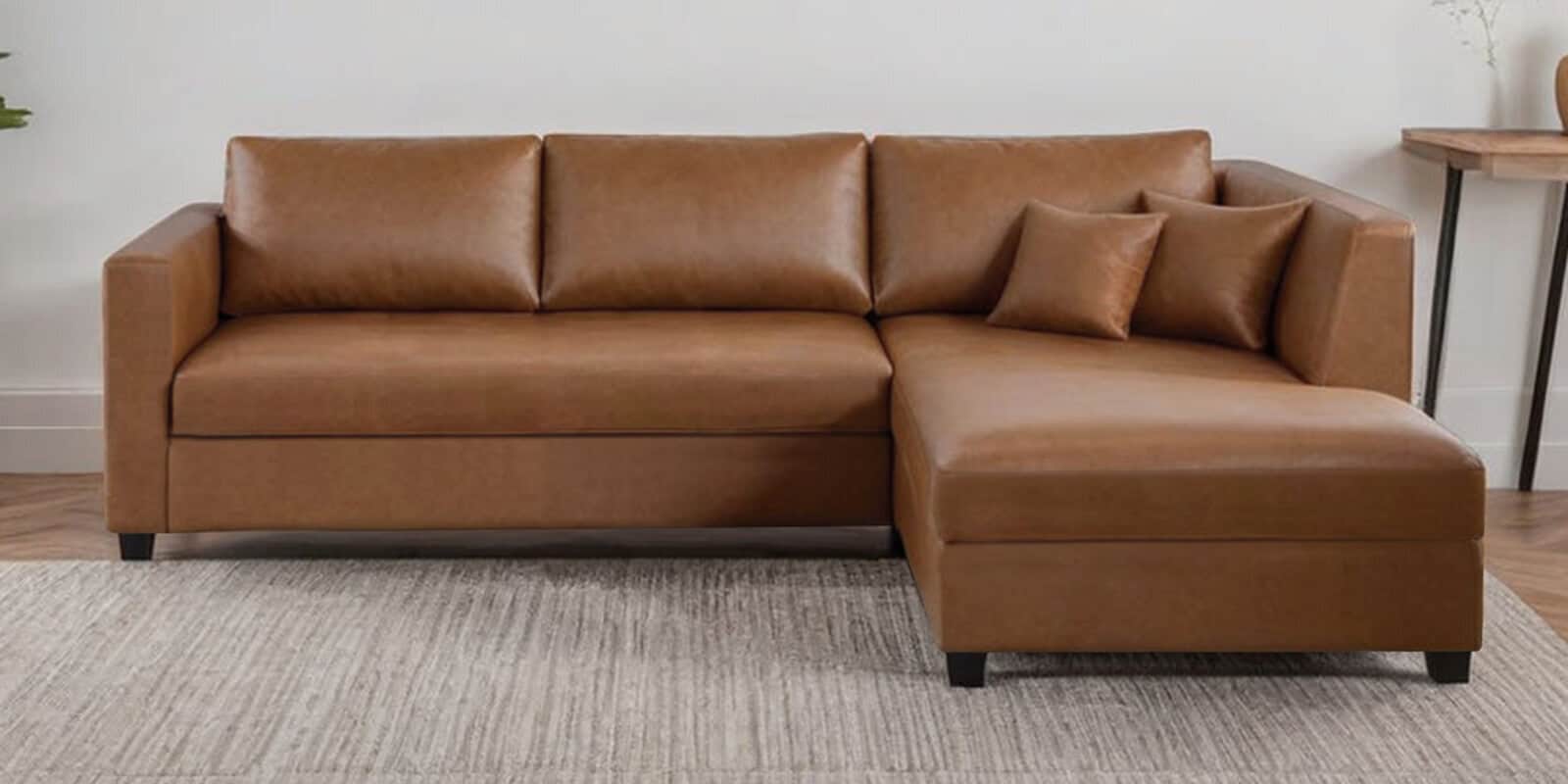 Bingo Leatherette LHS Sectional Sofa (2+ Lounger) In Tan Pu Colour