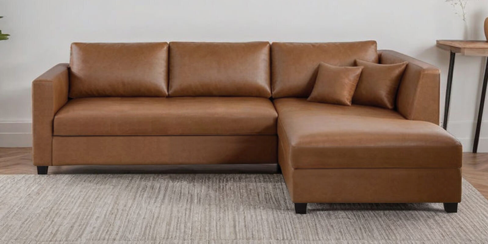 Bingo Leatherette LHS Sectional Sofa (2+ Lounger) In Tan Pu Colour Bingo Leatherette LHS Sectional Sofa (2+ Lounger) In Tan Pu Colour